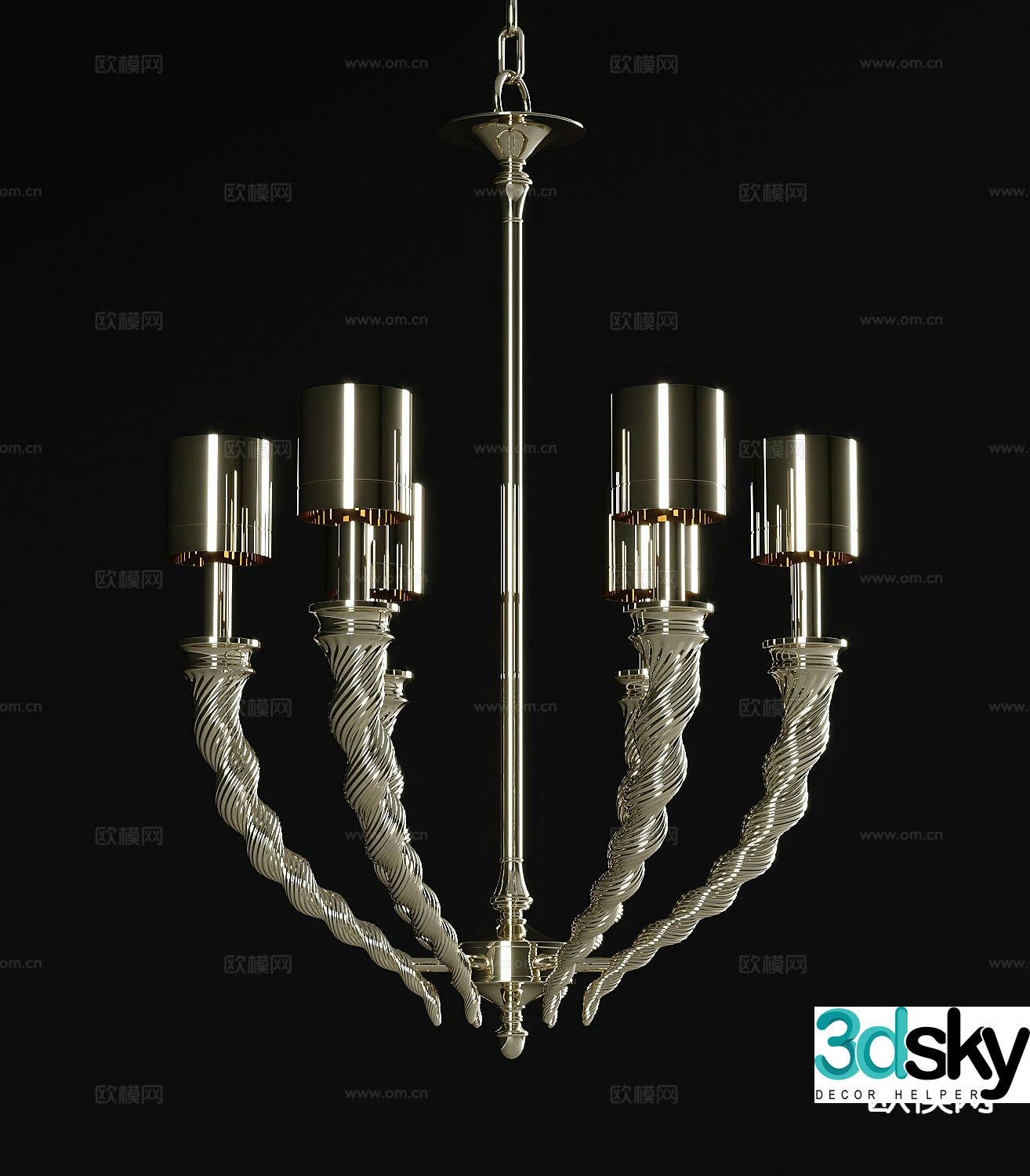 Simple European multi-head chandelier 3D model