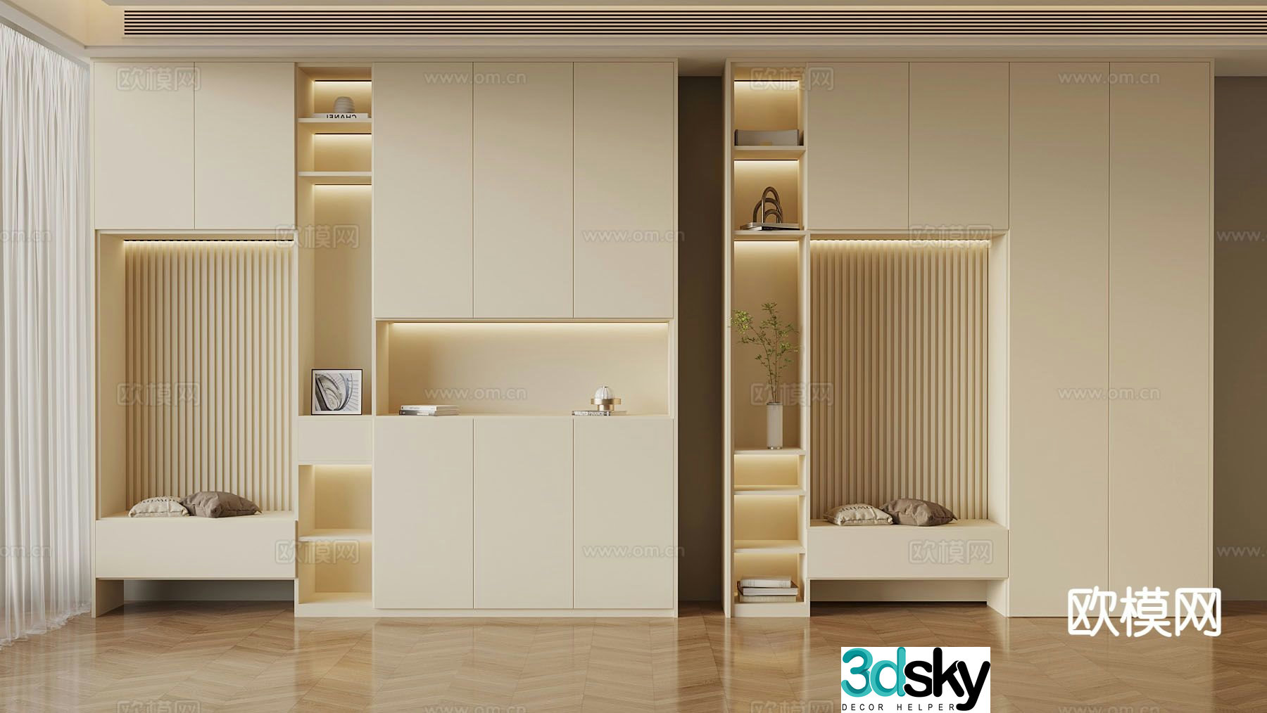 Cream style custom shoe cabinet 3D model