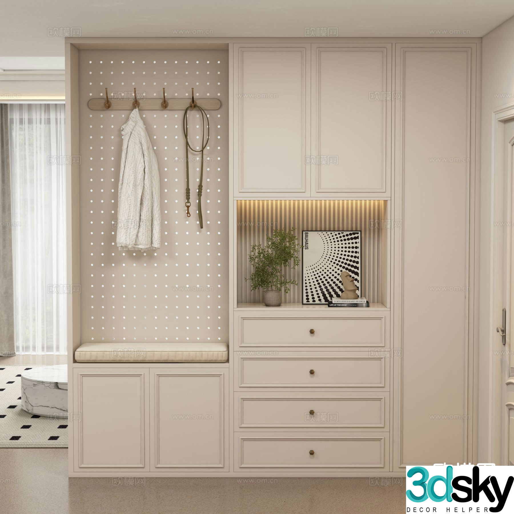 Cream style entrance shoe cabinet 3d model