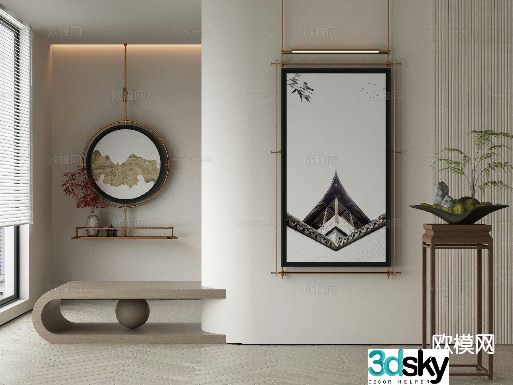 New Chinese style decorative painting architectural painting Zen hanging painting 3D model
