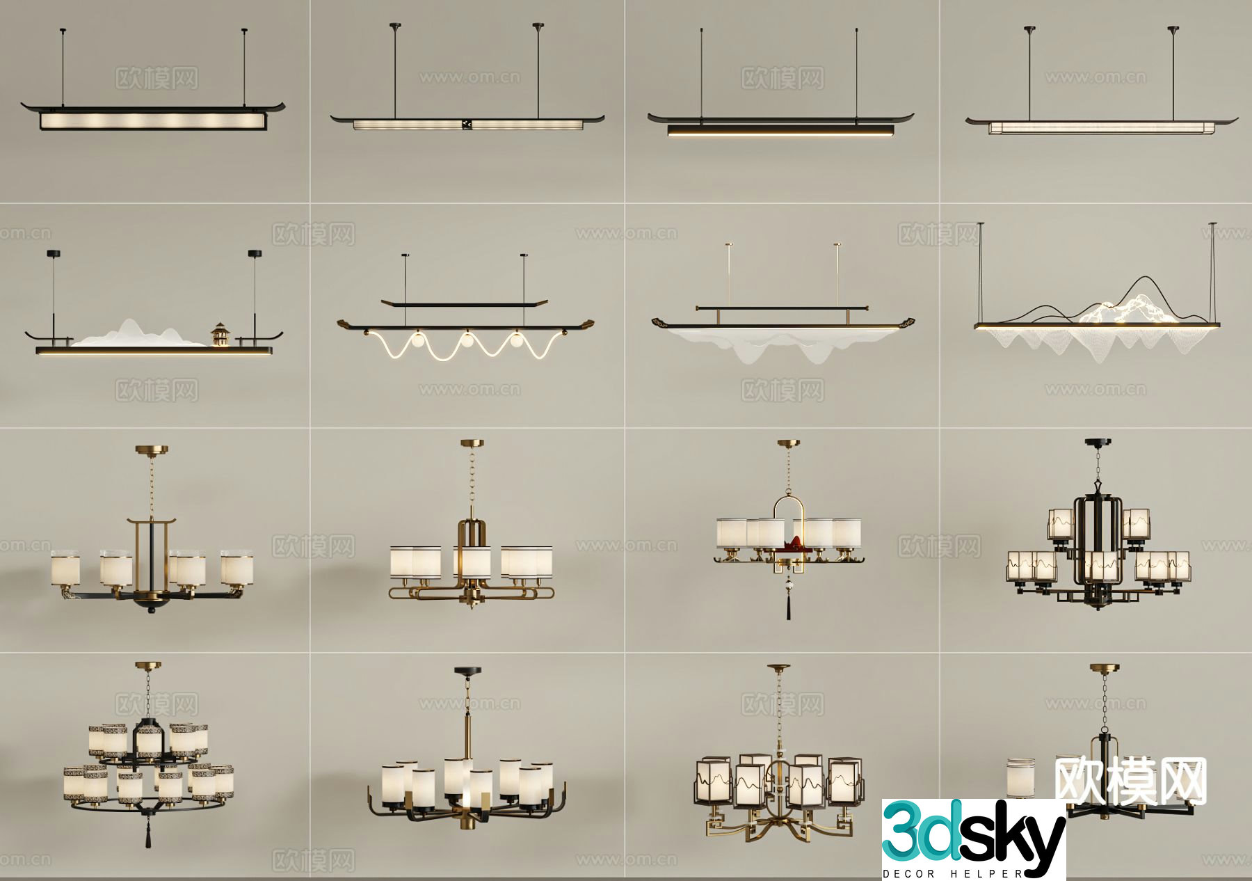 New Chinese style chandelier Zen chandelier living room chandelier 3d model