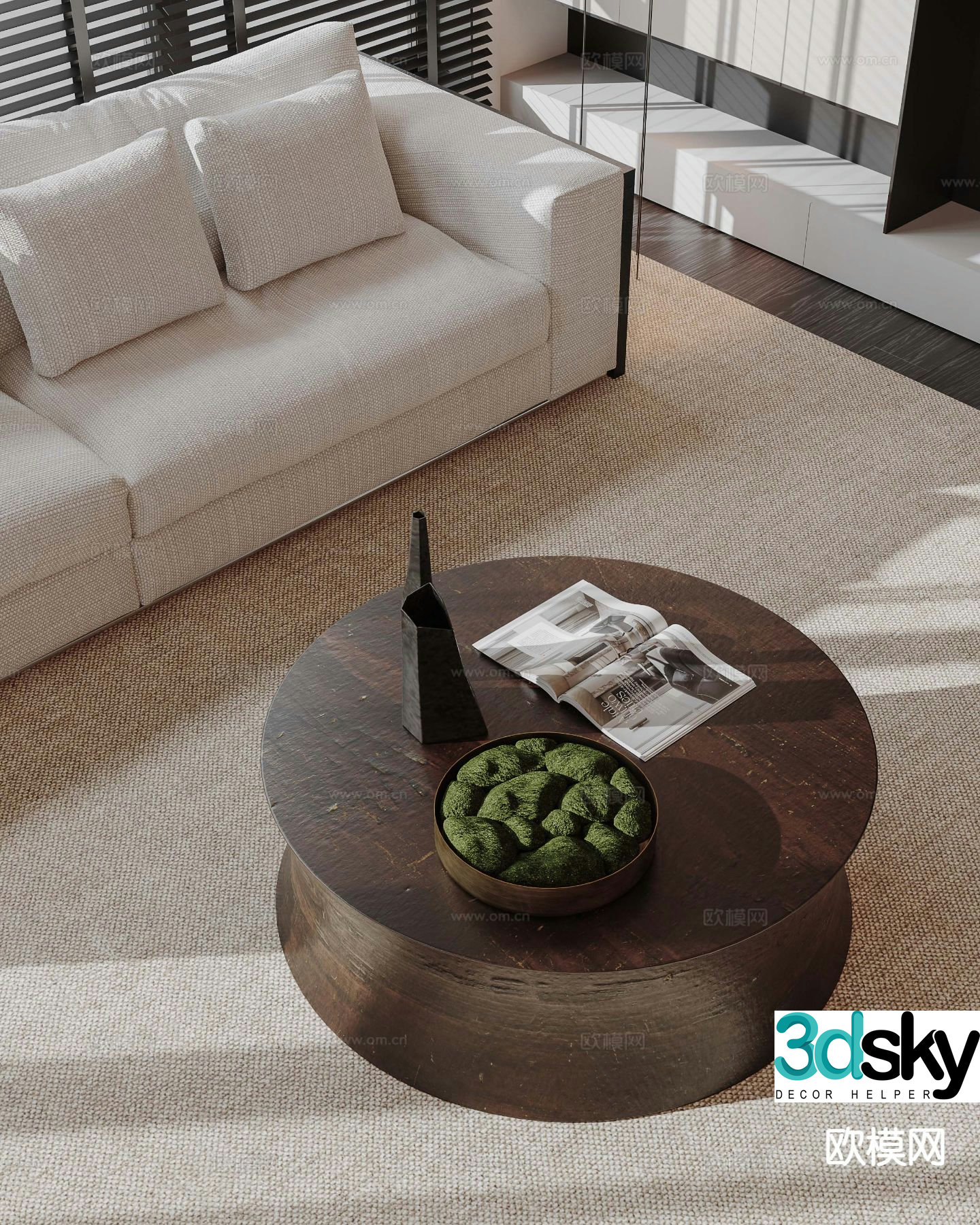 Modern round coffee table wooden coffee table 3d model
