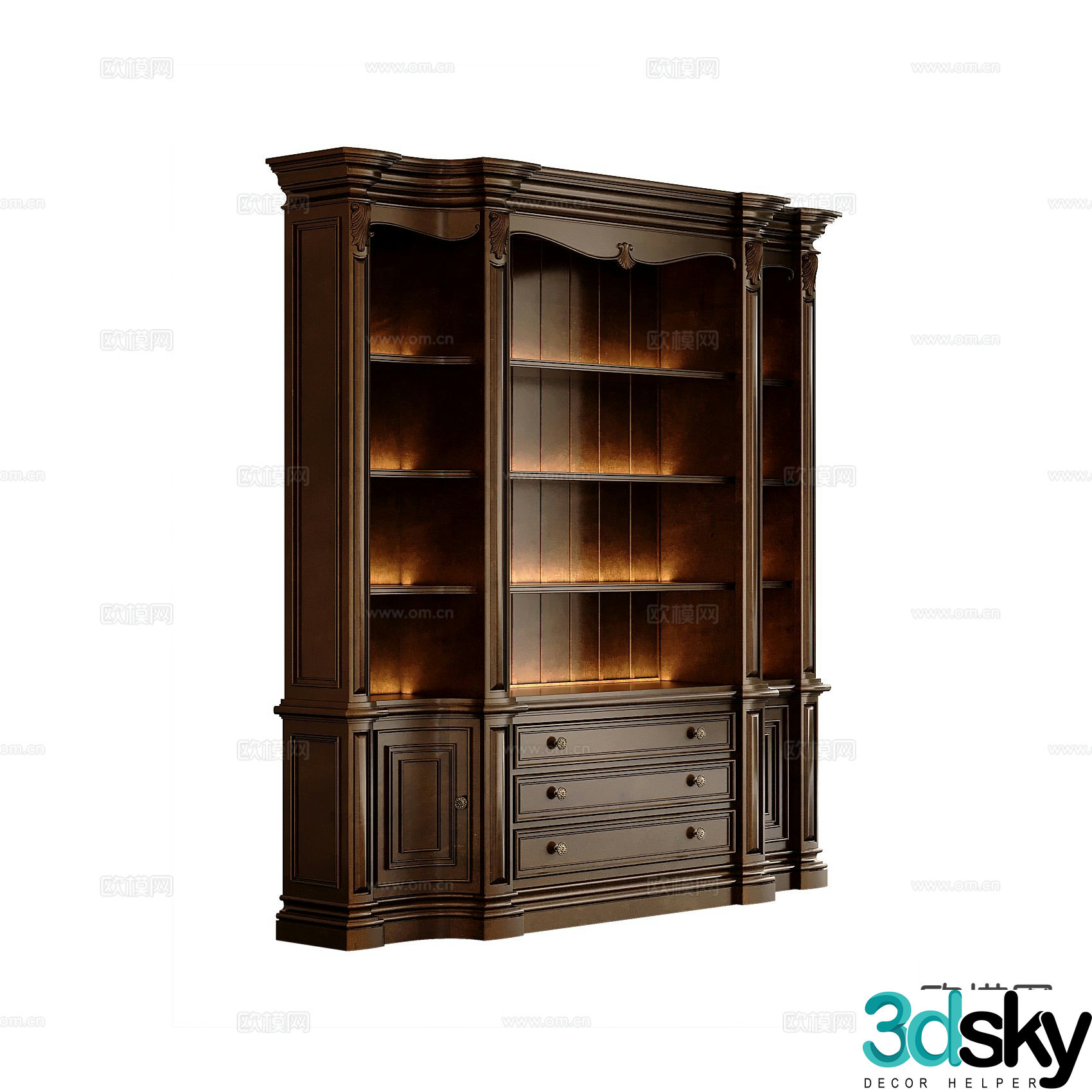 American bookcase decorative cabinet 3d model
