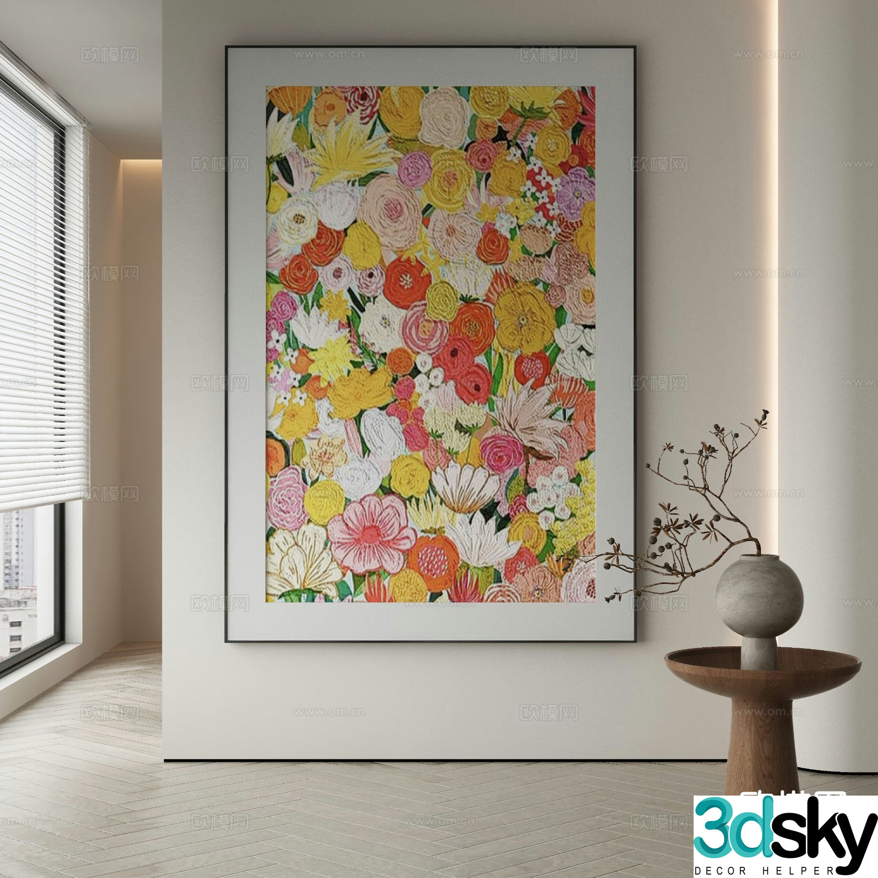 Modern decorative painting flower hanging painting 3d model