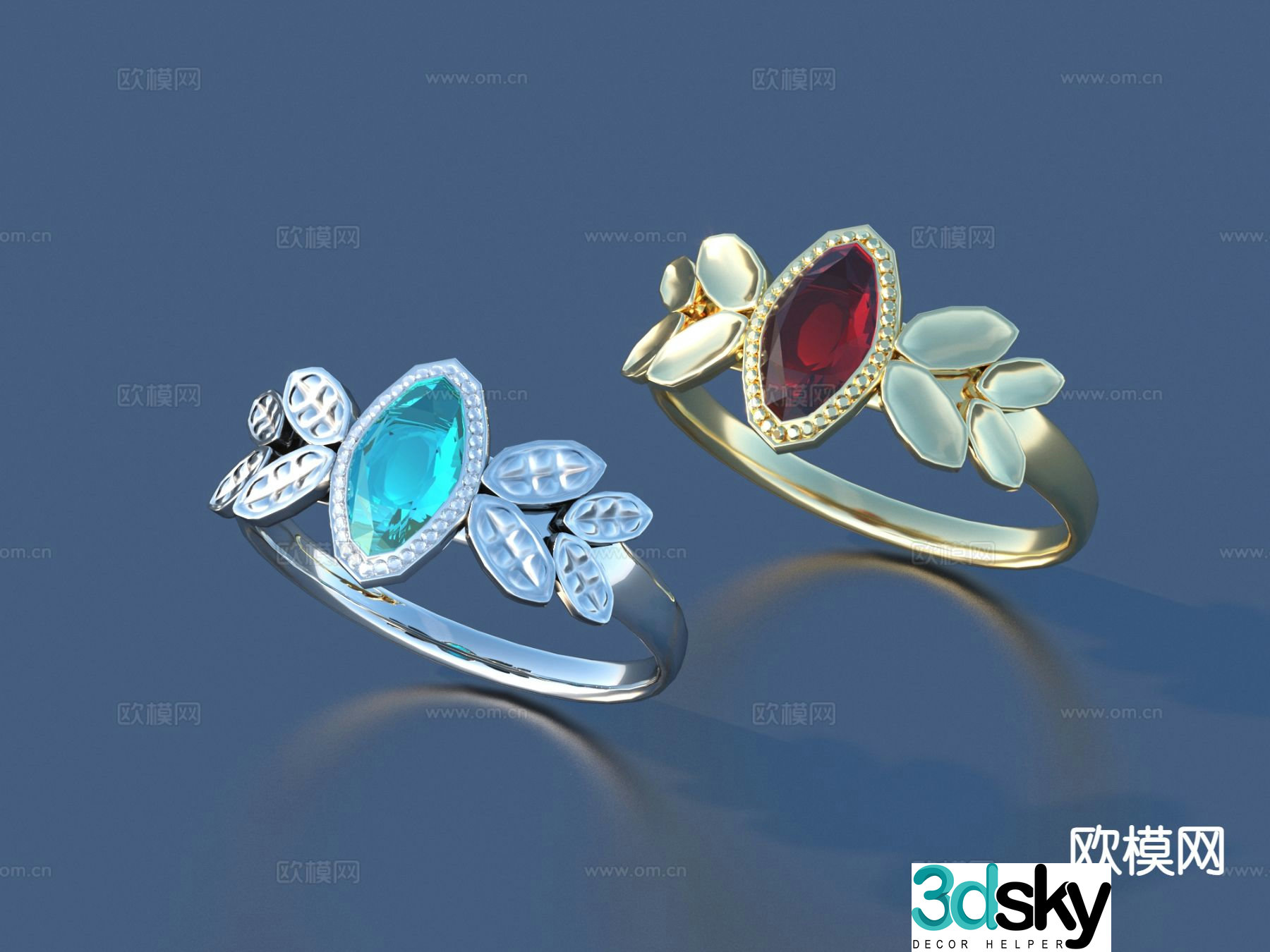 ruby diamond ring sapphire ring 3d model