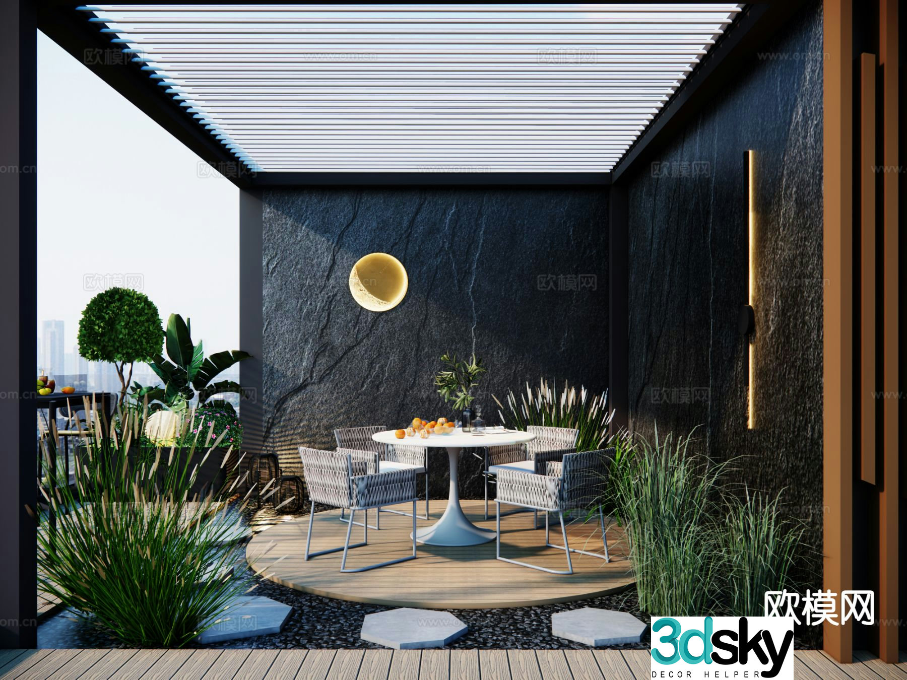modern garden terrace roof garden 3d model