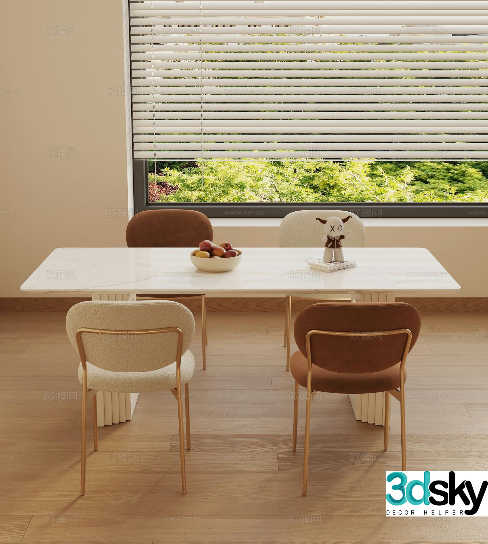 Cream style dining table and chairs 3d model