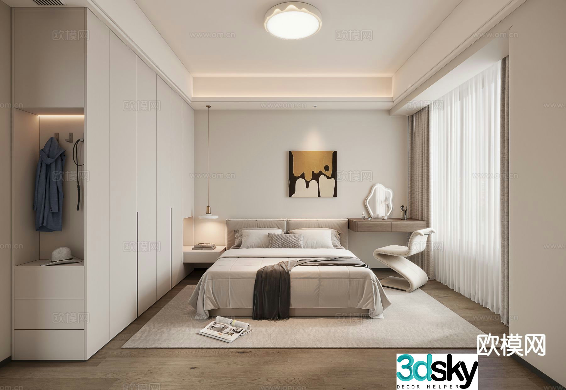 Cream style bedroom master room 3d model