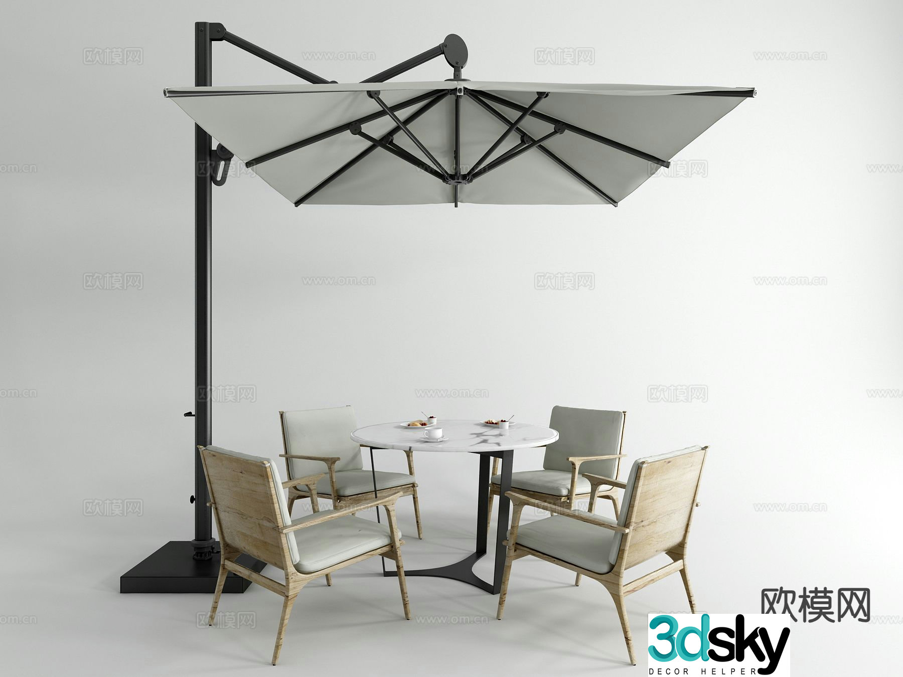 Modern outdoor table and chairs retractable awning awning 3d model