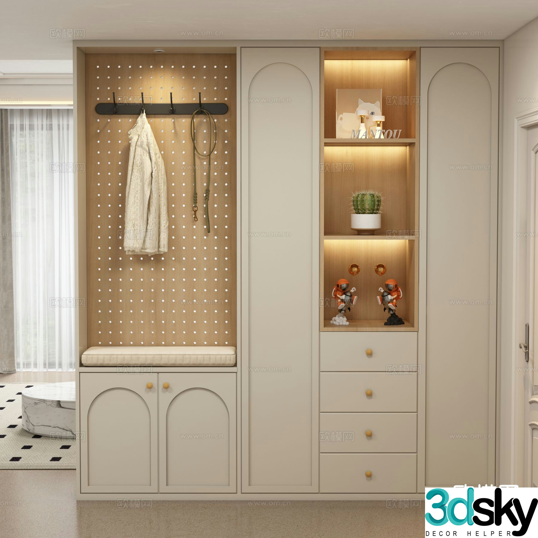Cream style shoe cabinet 3d model