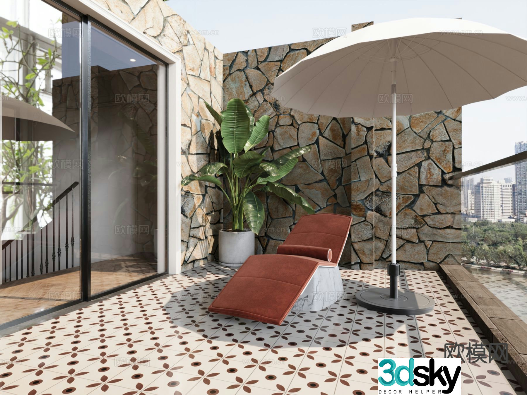 modern terrace balcony penthouse 3d model