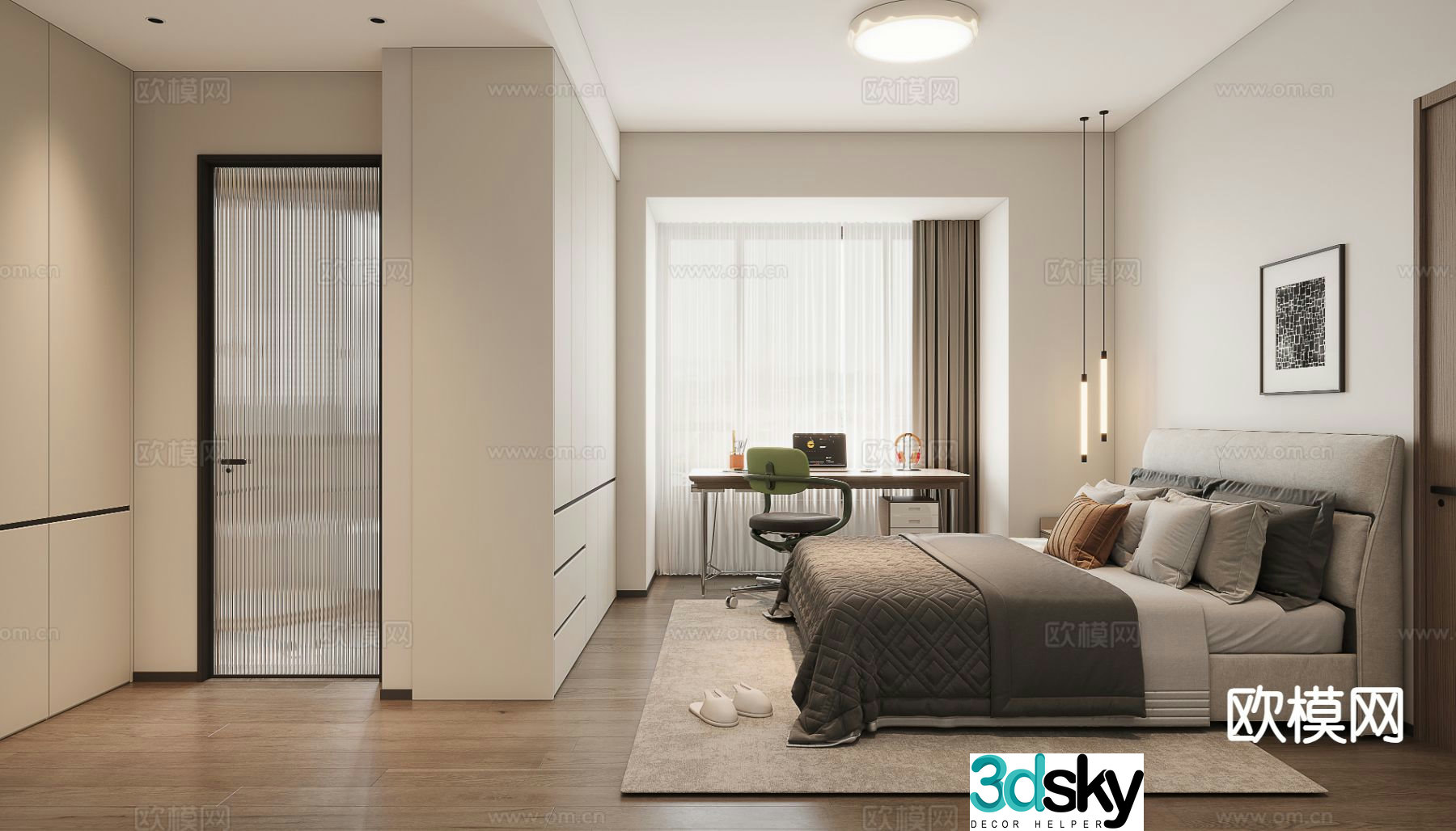 Modern minimalist bedroom second bedroom 3D model