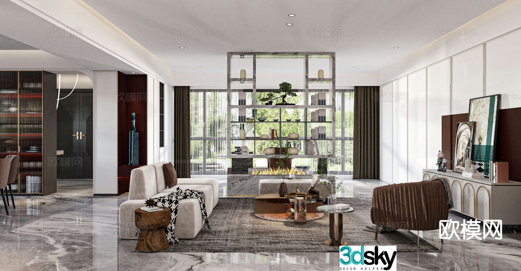 Modern guest restaurant large flat floor 3D model
