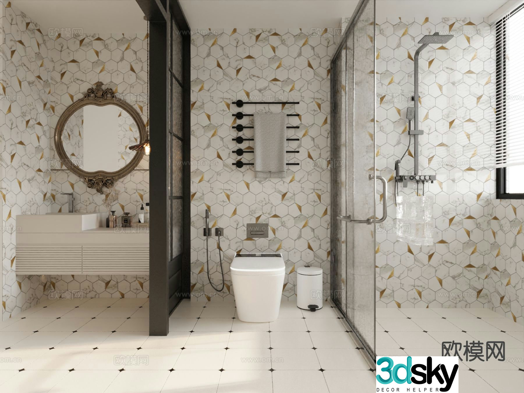 Cream style bathroom bathroom 3d model