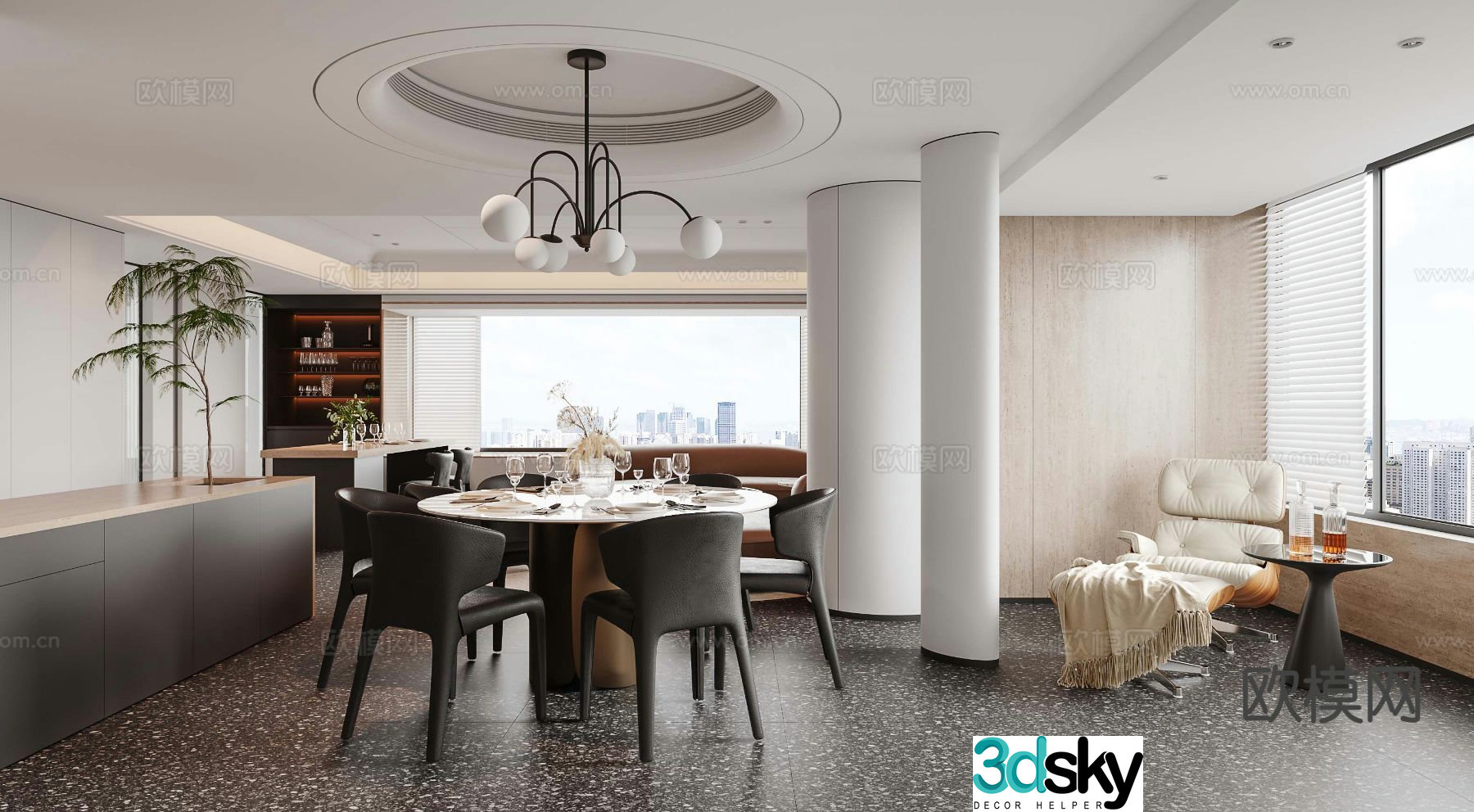 Modern large flat-floor restaurant 3D model