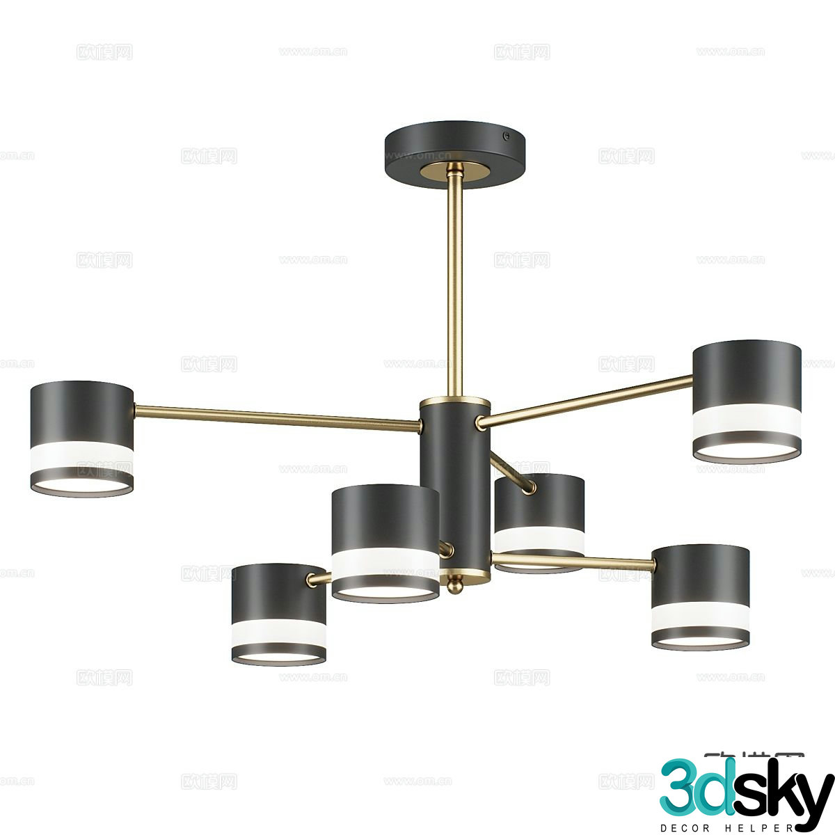 Modern multi-head chandelier 3d model
