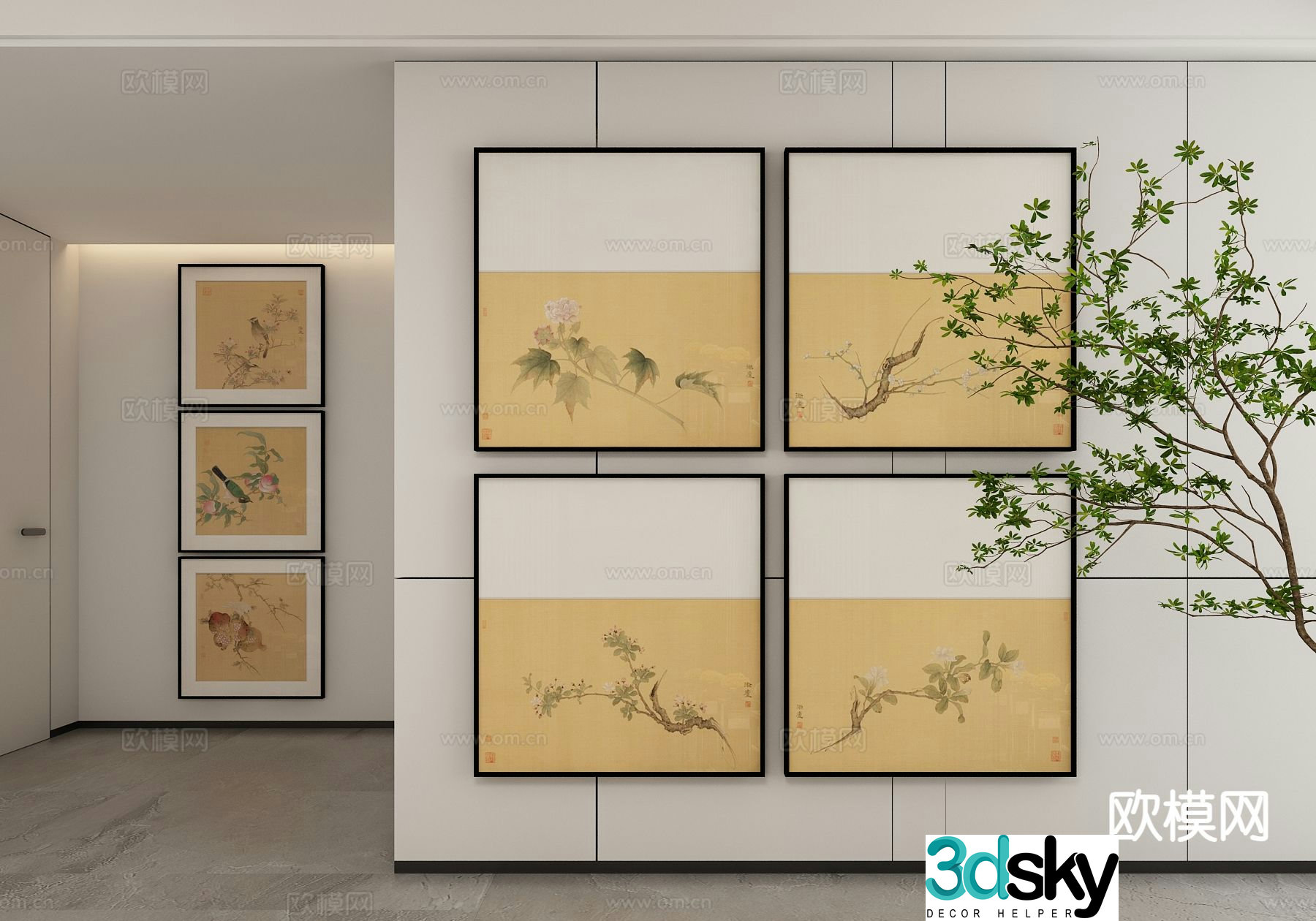 New Chinese style ink painting decorative painting 3D model