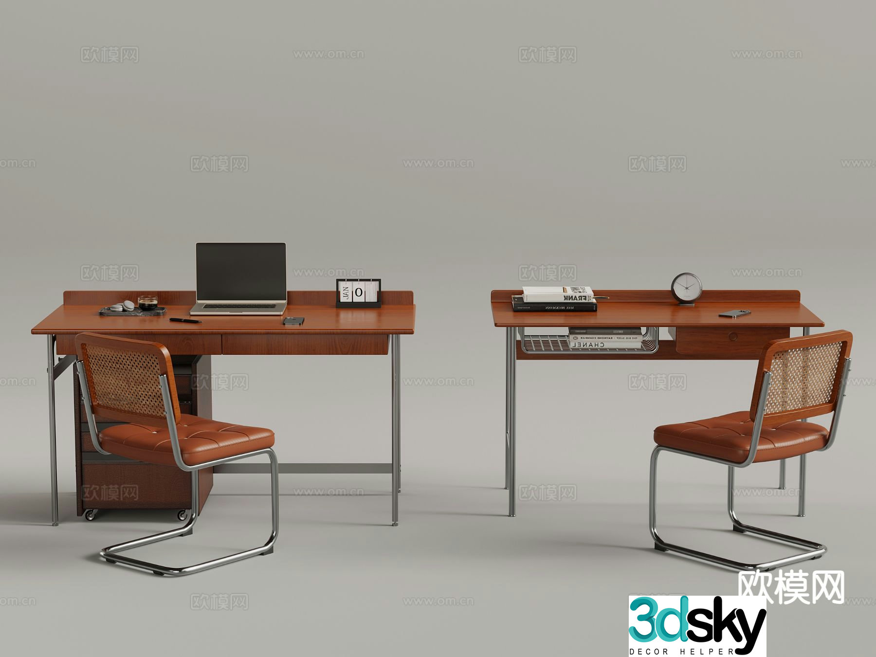 Medieval style desk study desk and chair desk and chair 3D model