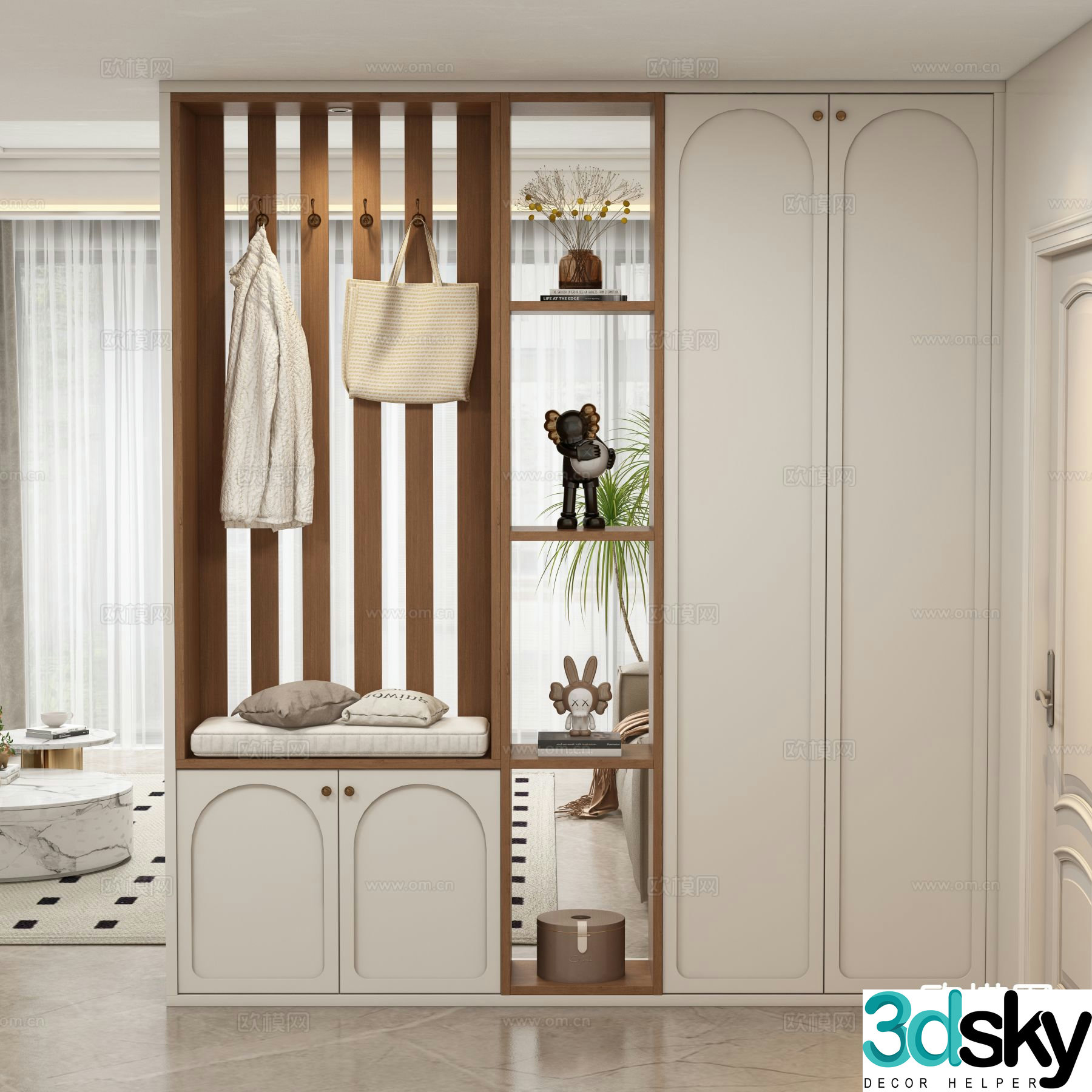 Cream style entrance cabinet shoe cabinet 3d model