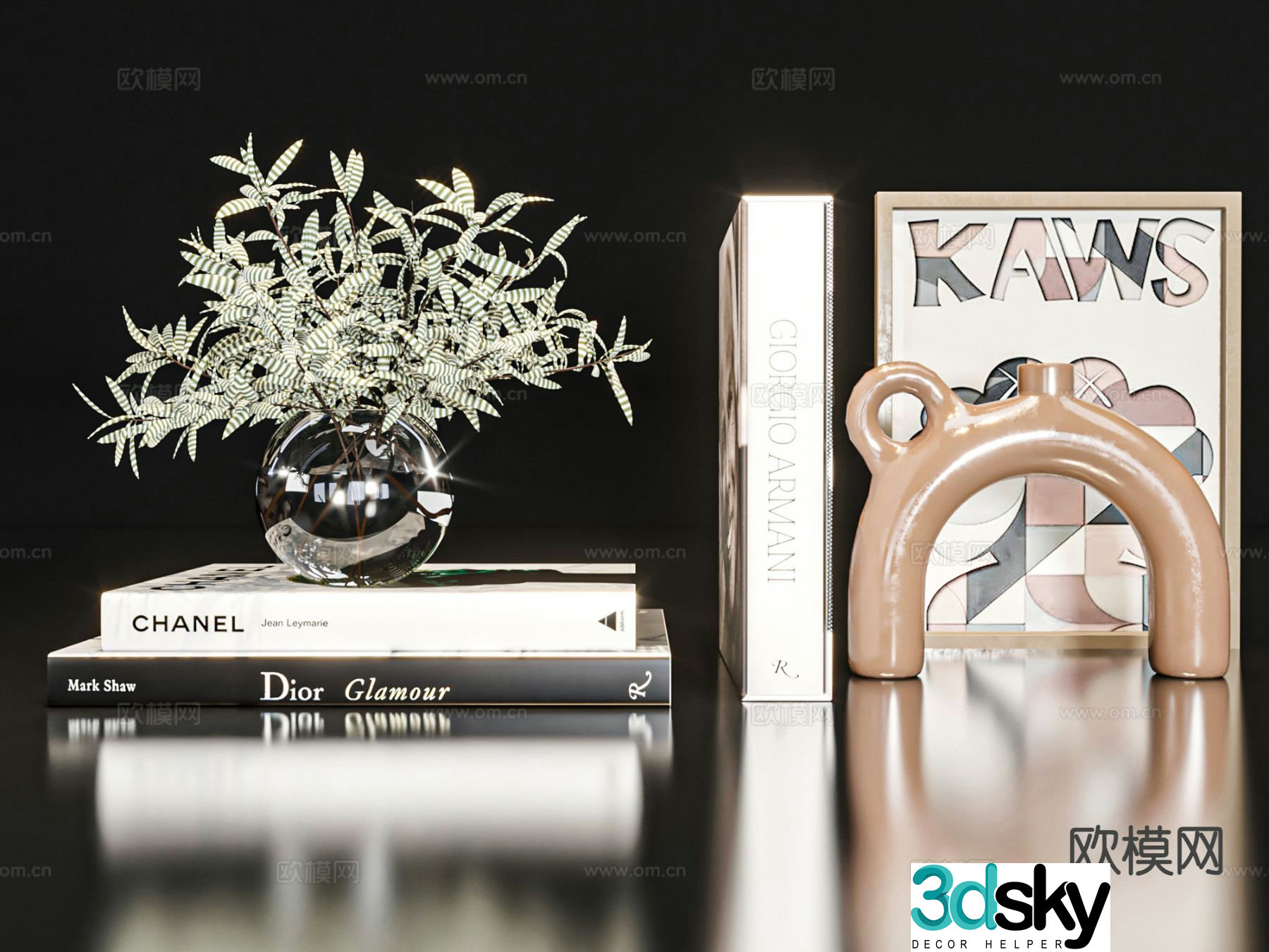 Light luxury books vases accessories 3D model