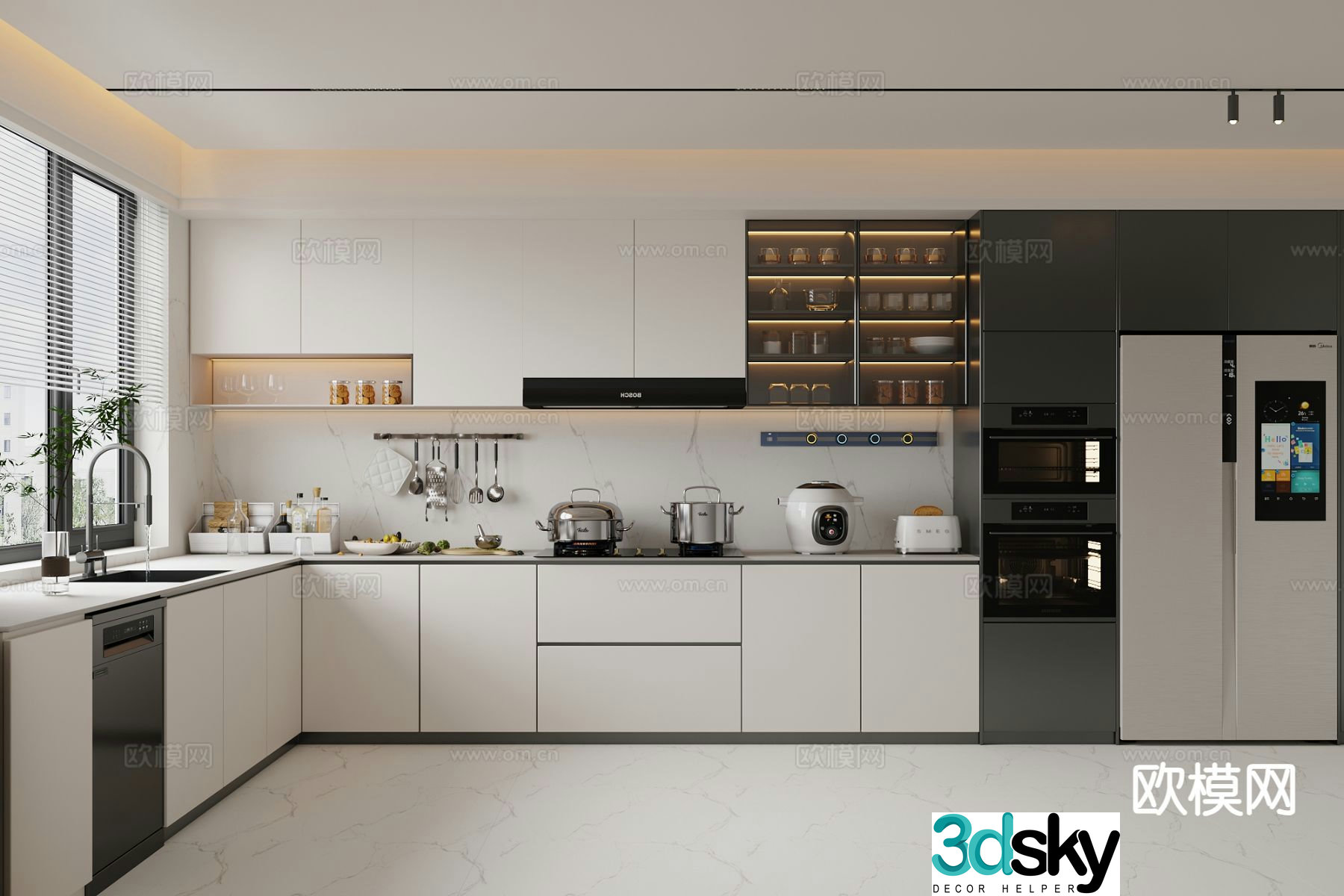 Modern open kitchen 3d model