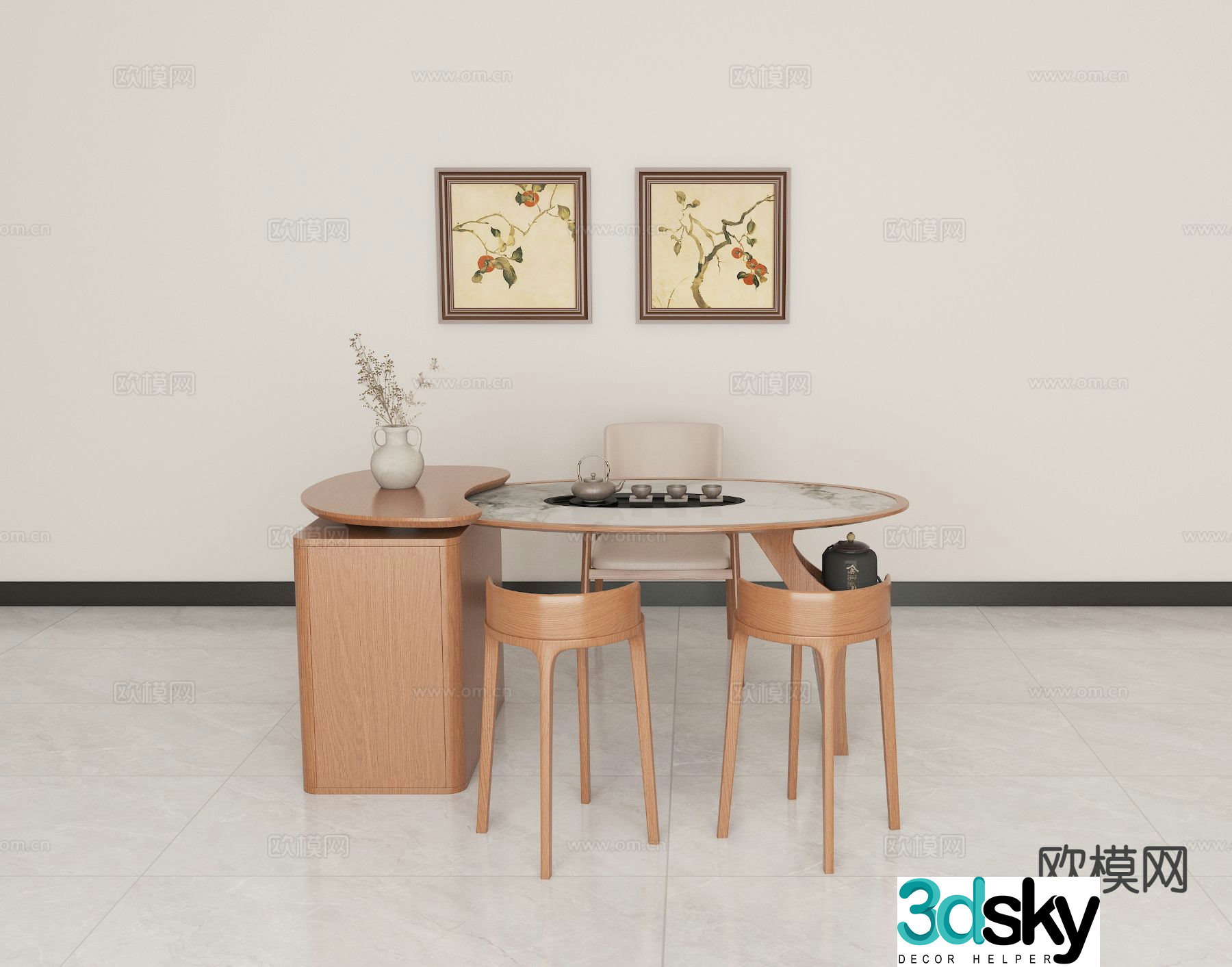 Medieval style tea table and chairs 3d model