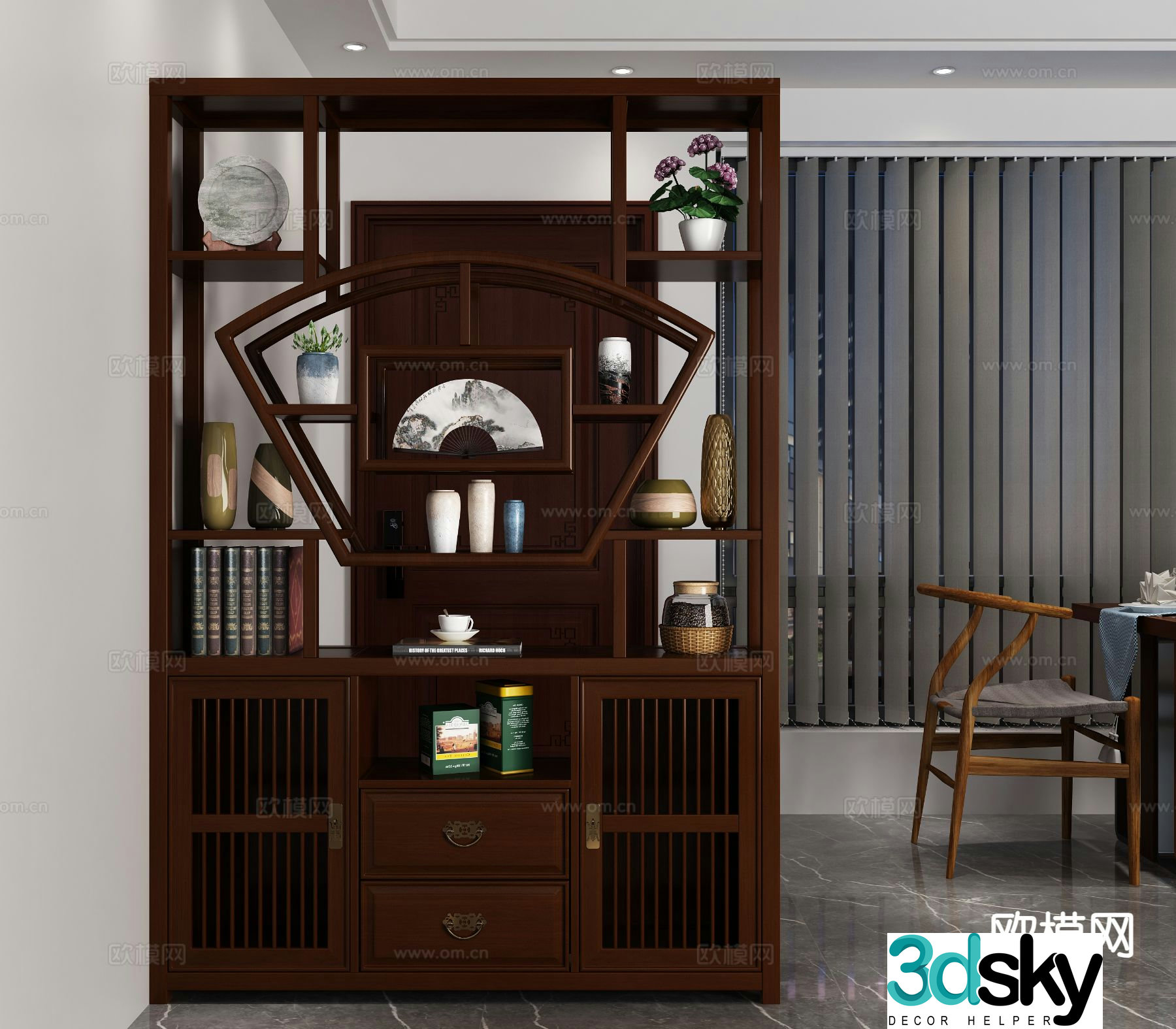 New Chinese style Bogu shelf partition cabinet 3D model