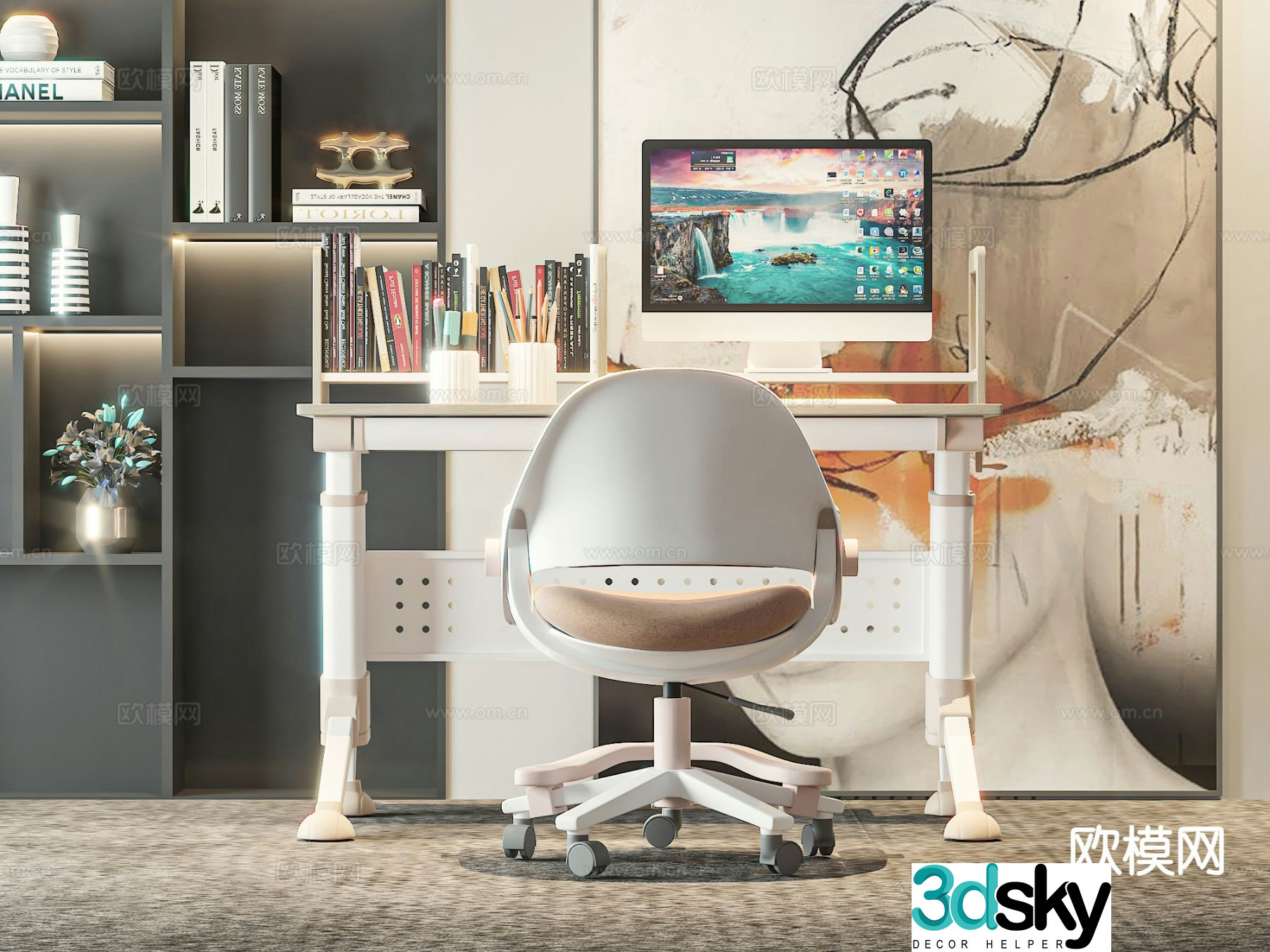 Children’s table and chair writing desk lift table 3D model
