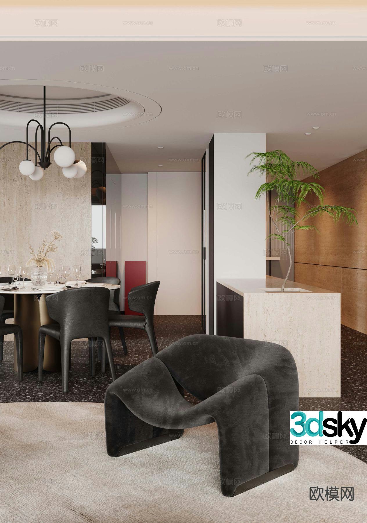 Modern restaurant round dining table 3d model