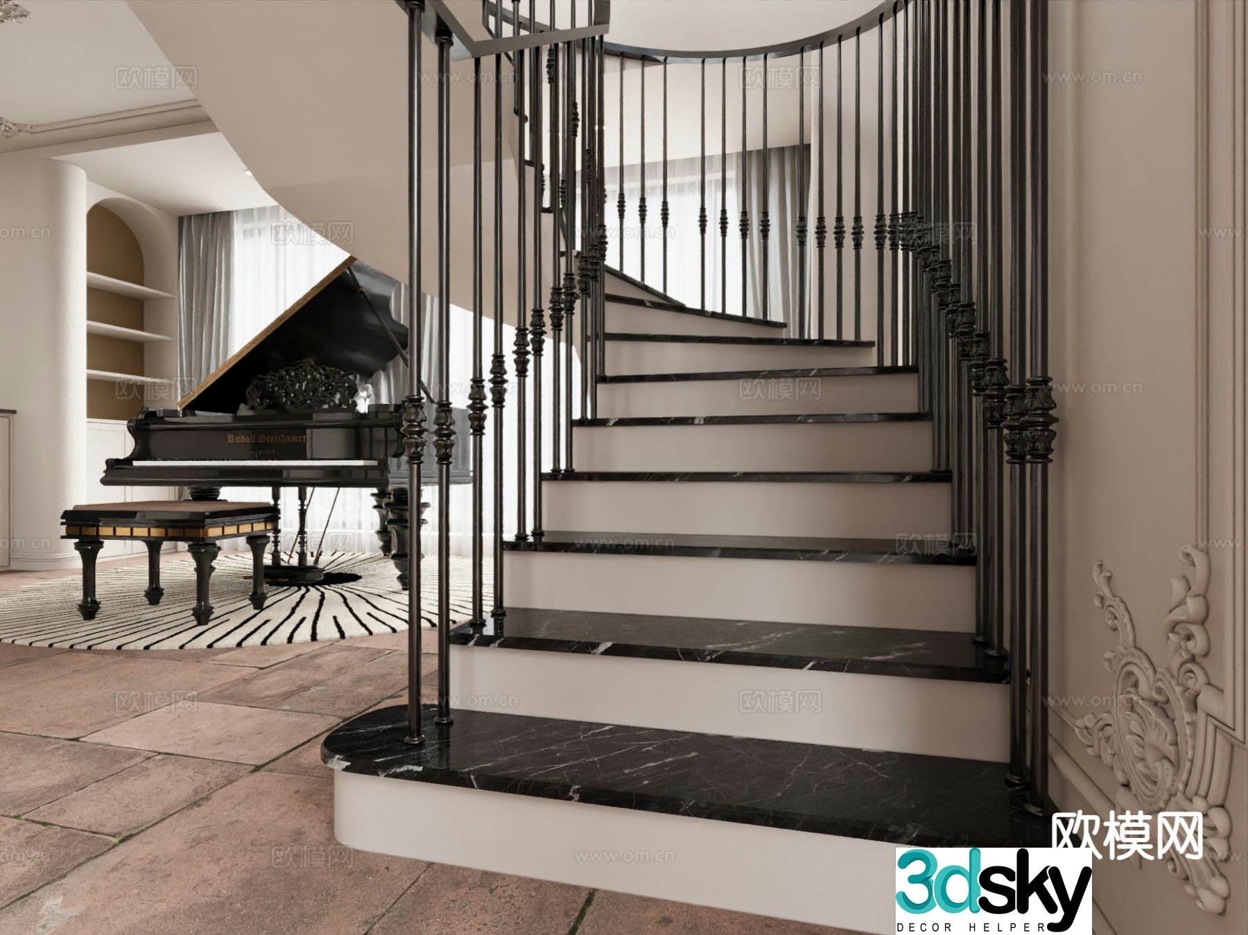 French stairwell piano room 3d model