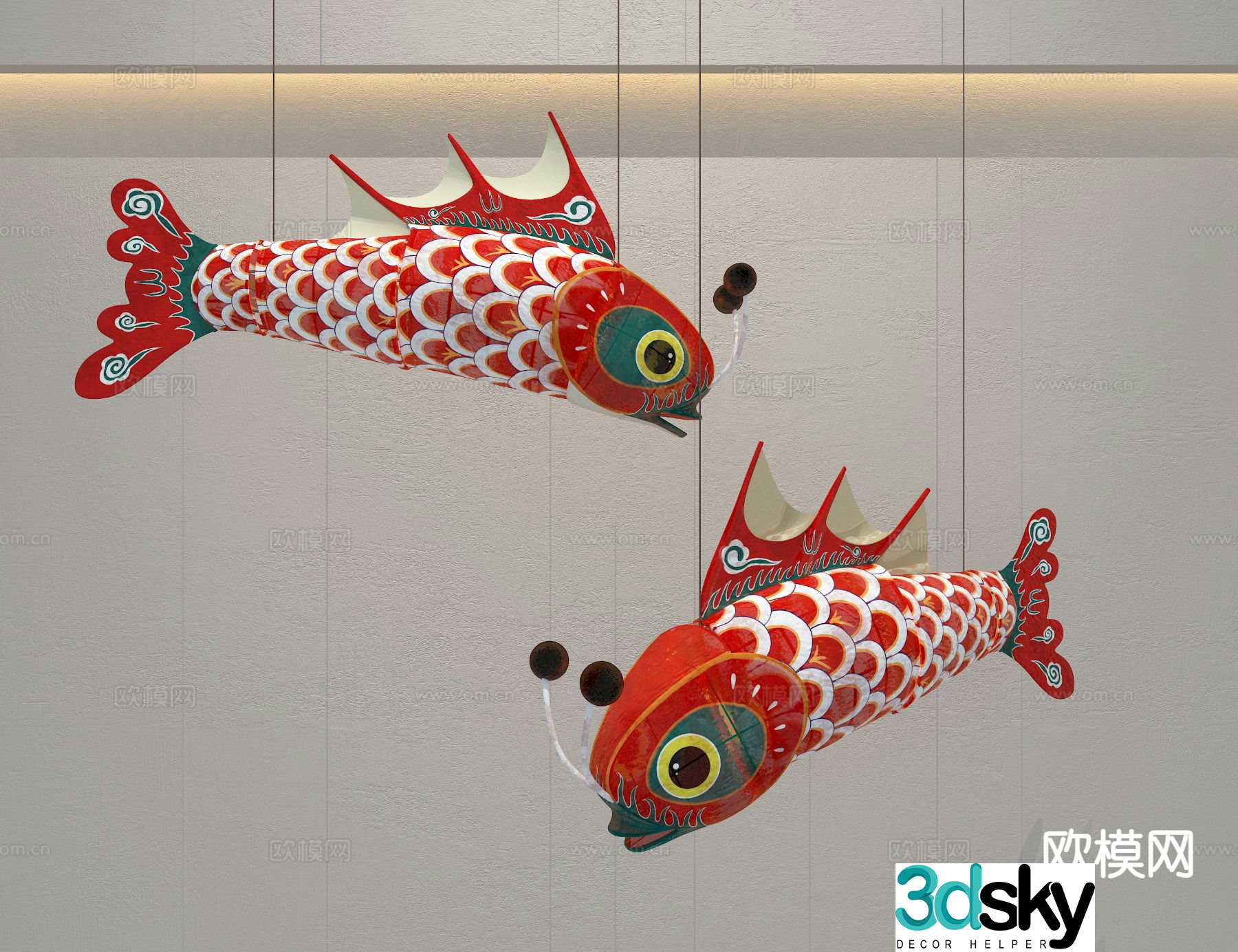 Chinese lantern fish carp lantern decorative lamp 3d model