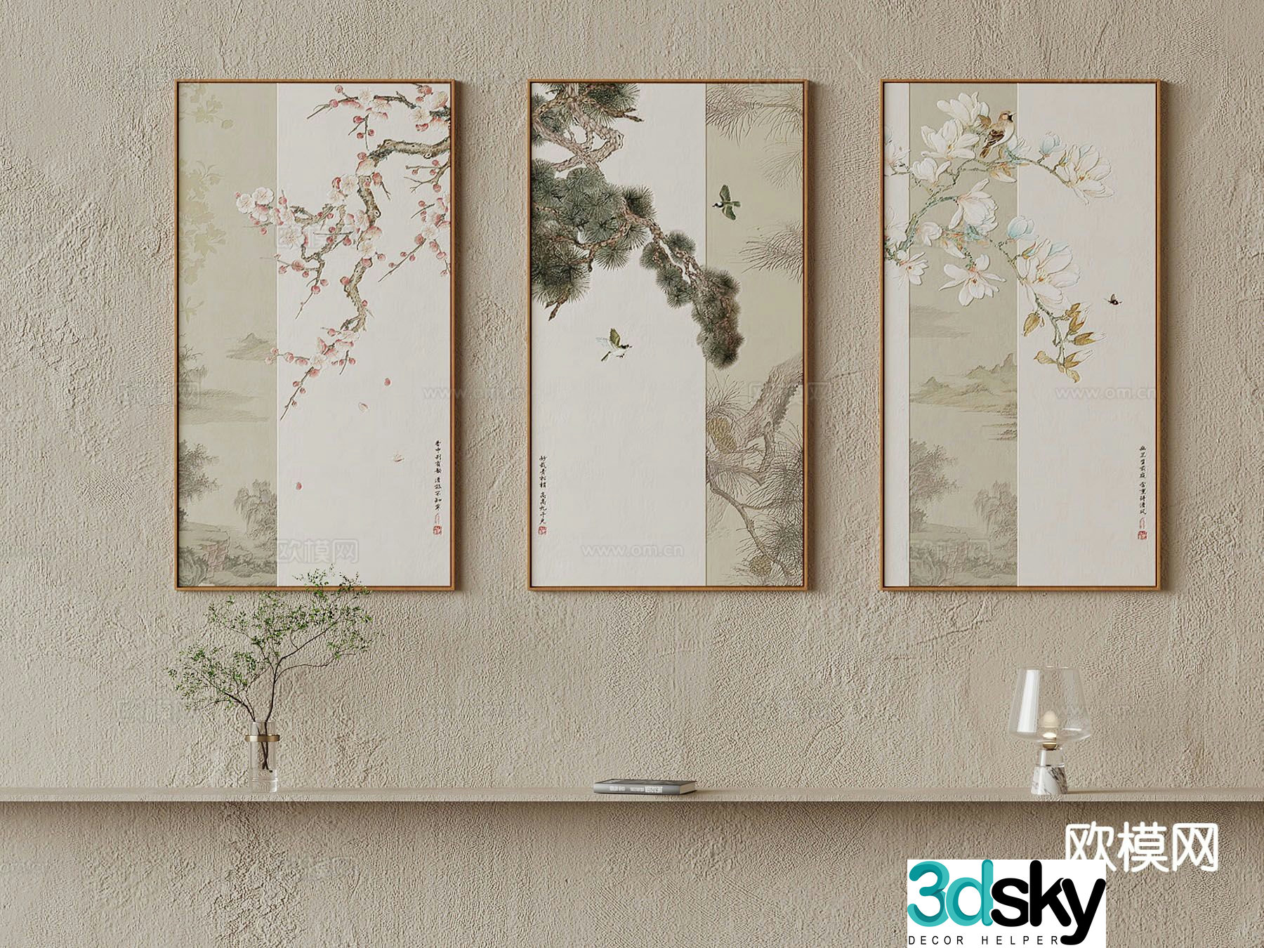 New Chinese style decorative painting flower and bird painting hanging painting 3D model