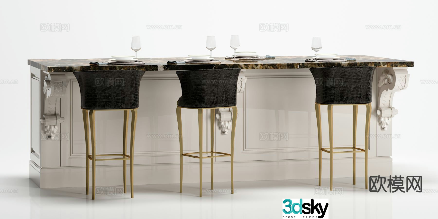European bar bar chair d model