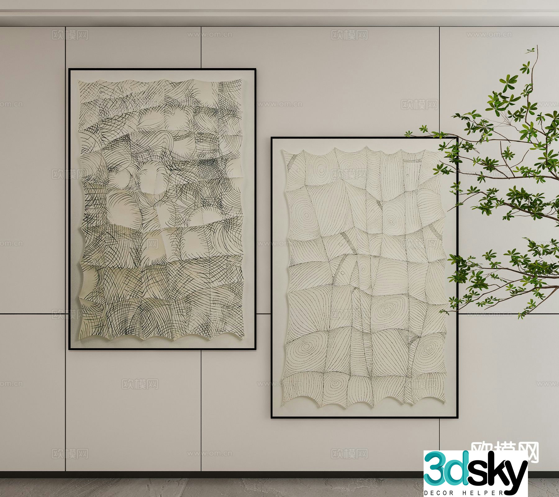 Modern texture painting decorative painting 3d model