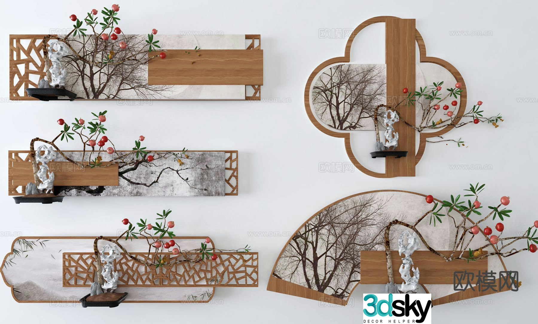 New Chinese style plant hangings Zen wall decoration 3D model