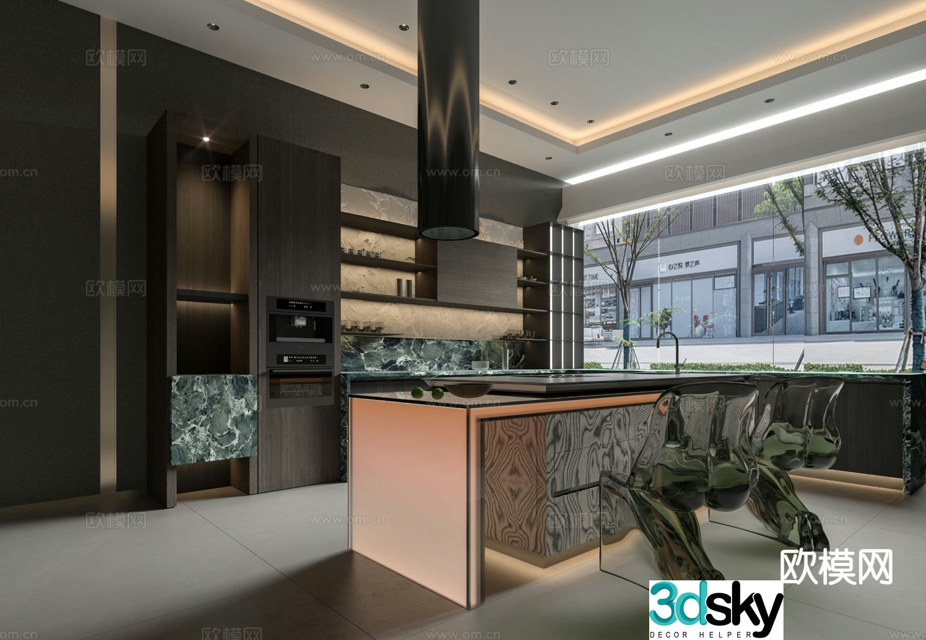 Light luxury island restaurant island western kitchen 3D model