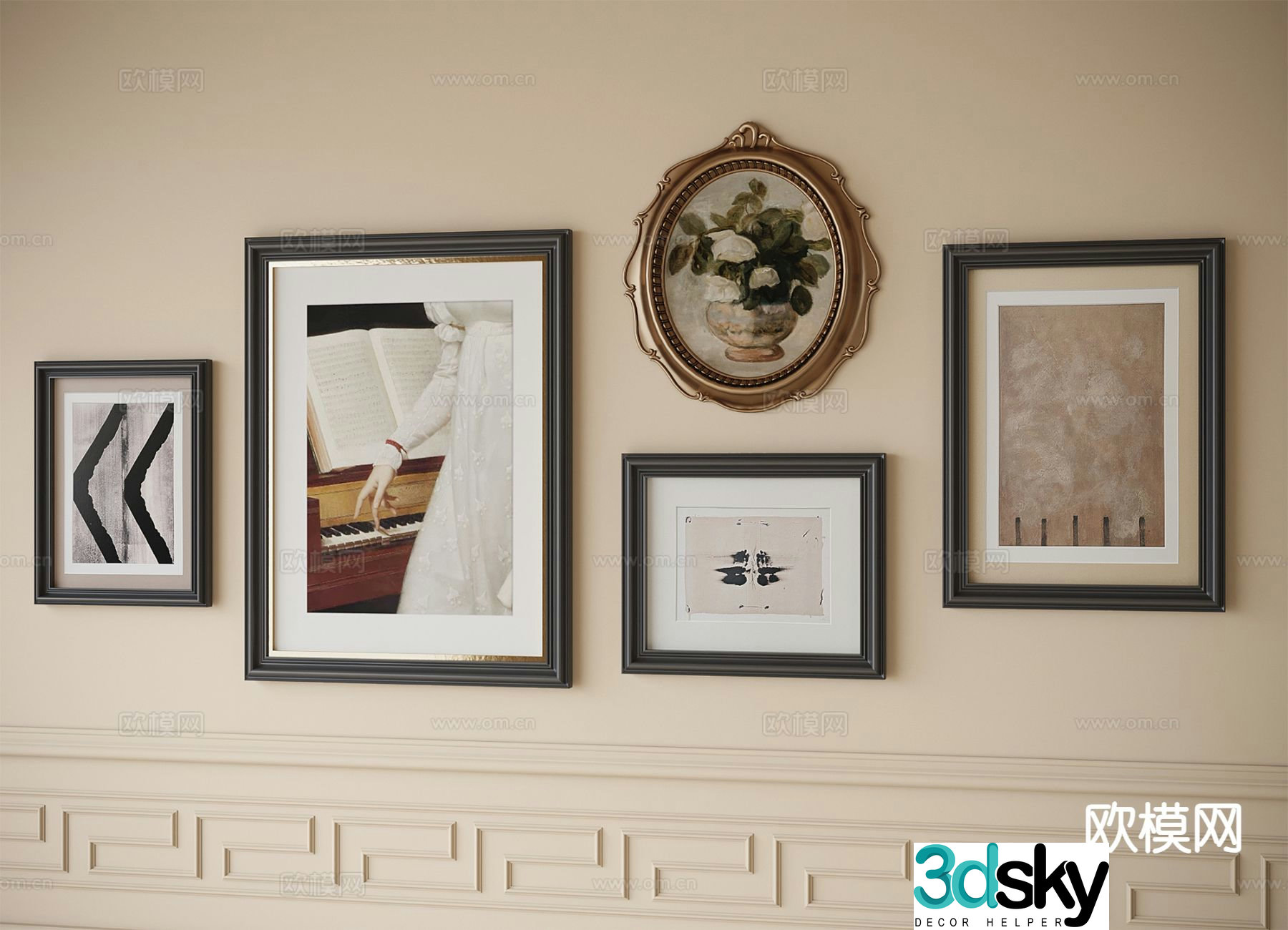 French hanging painting photo wall decorative painting 3d model