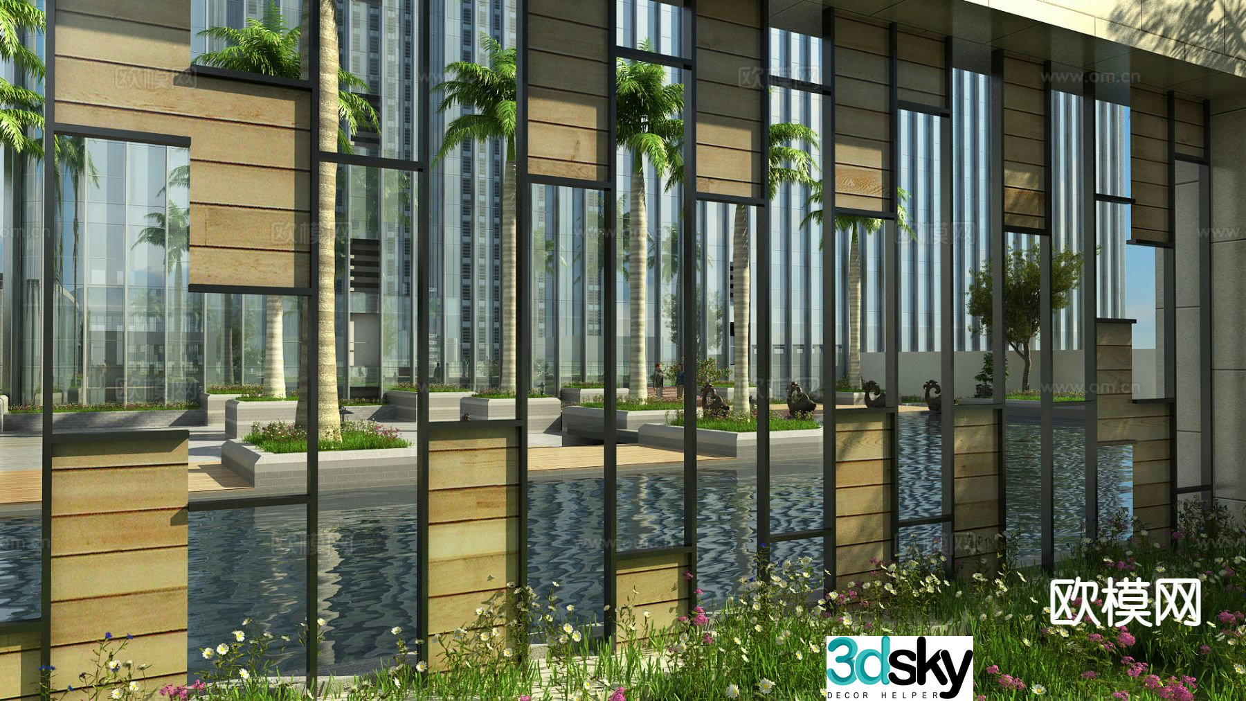 Modern glass wall landscape wall 3d model