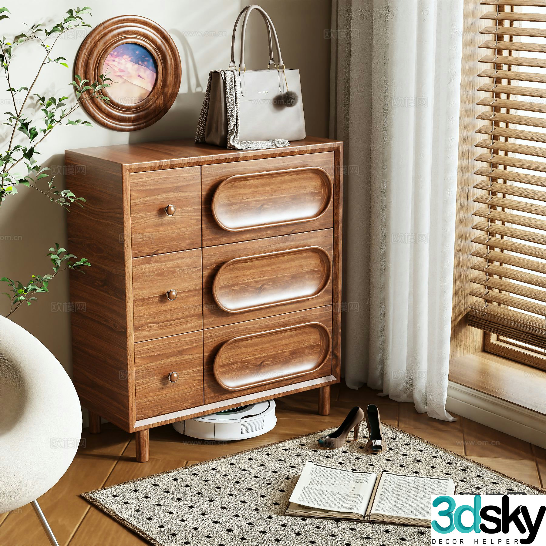 Log style shoe cabinet low cabinet 3d model