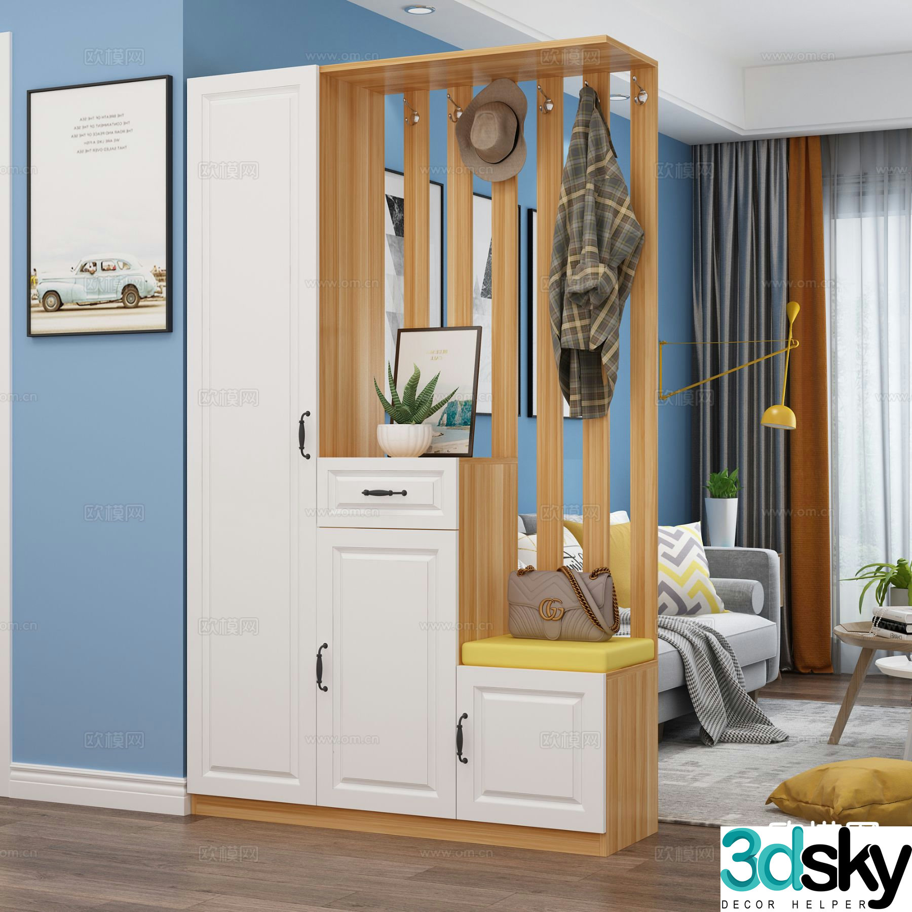 Nordic entrance shoe cabinet 3D model