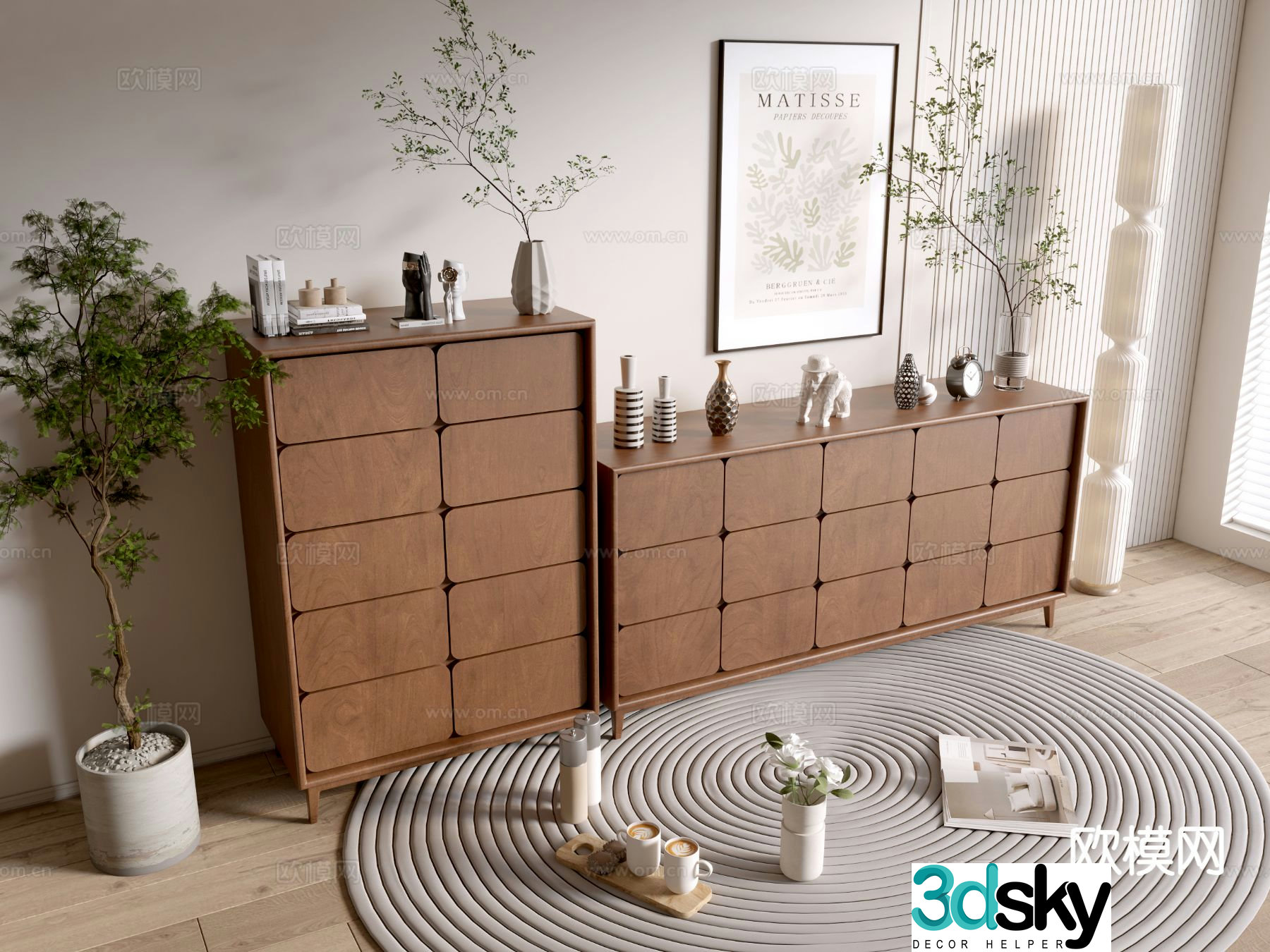 Wabi-sabi side cabinet entrance cabinet 3D model