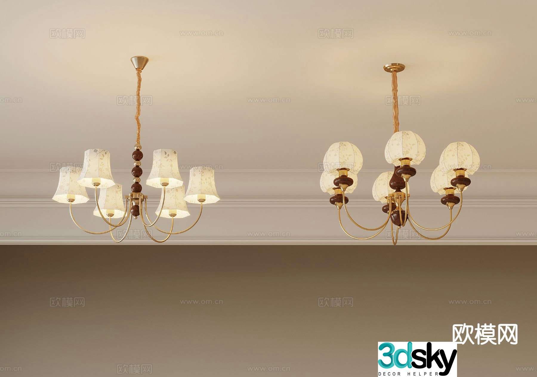 Cream style chandelier multi-head chandelier 3d model