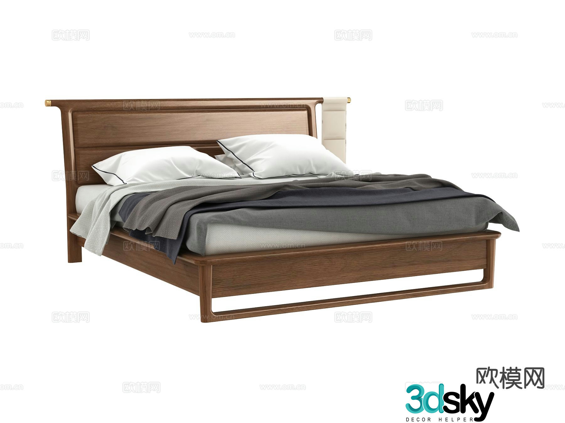 New Chinese style double bed 3d model