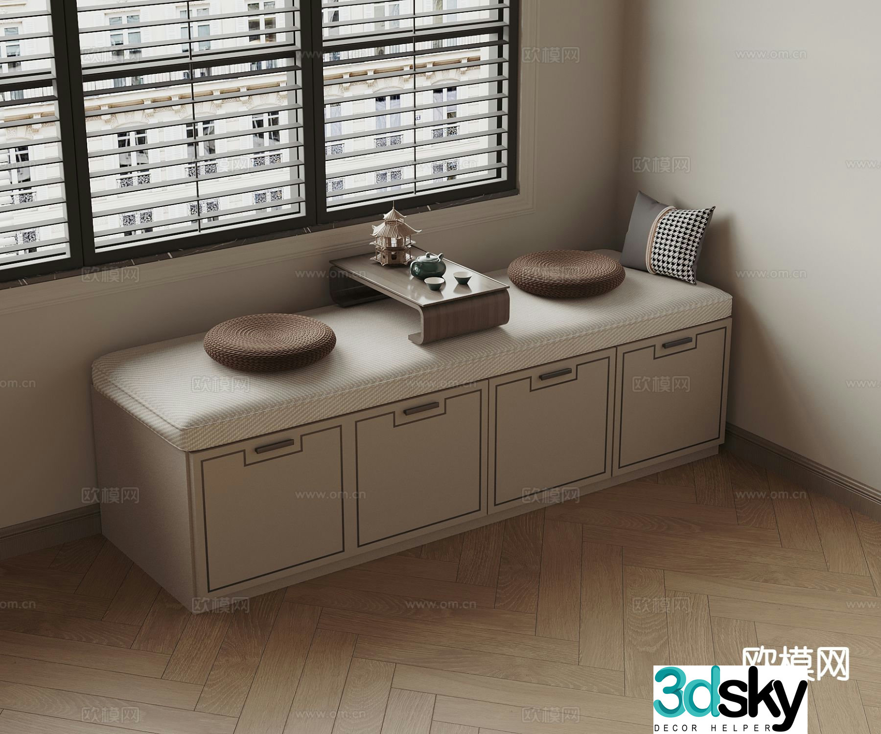 New Chinese style bay window cabinet bay window mat 3d model