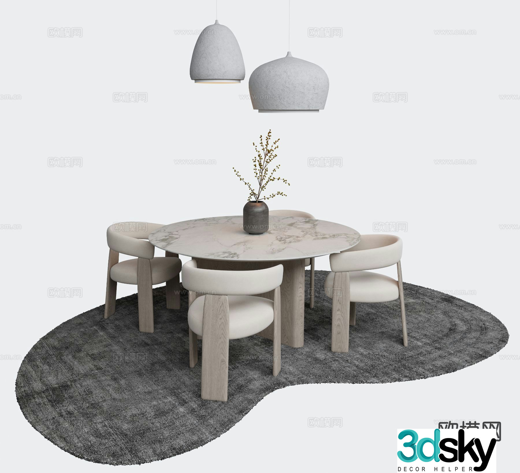 Modern dining table and chairs round dining table 3d model