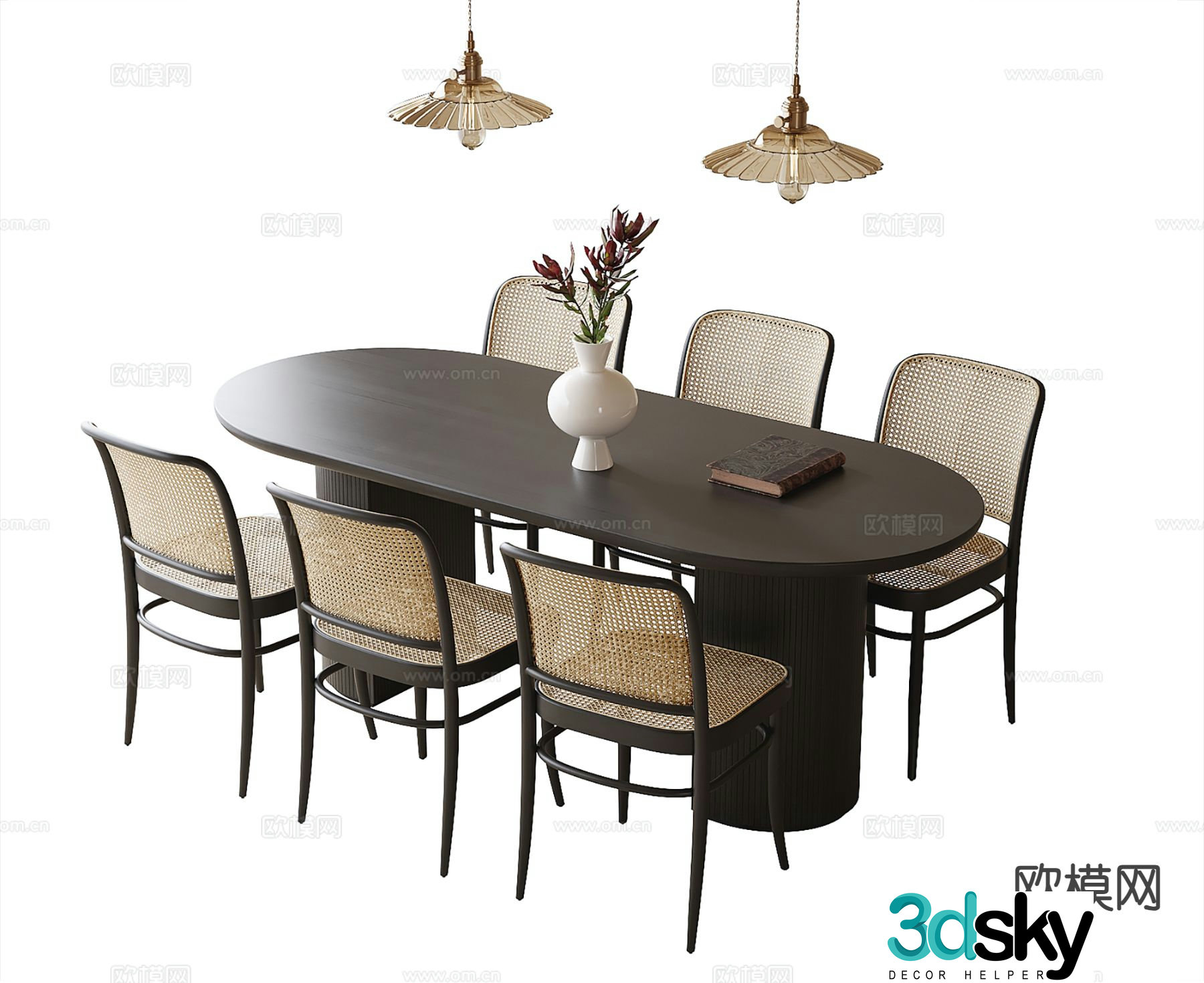 Medieval style dining table and chairs 3d model