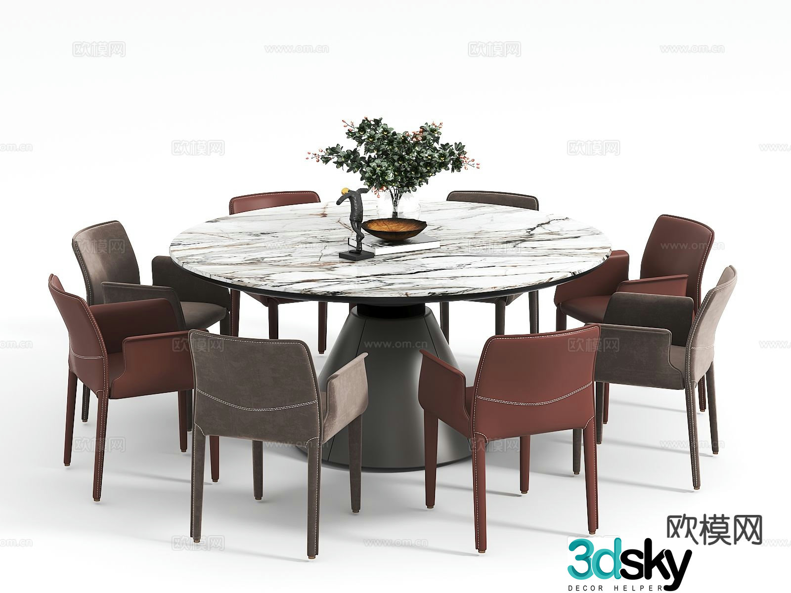 Modern dining table and chairs round dining table 3d model
