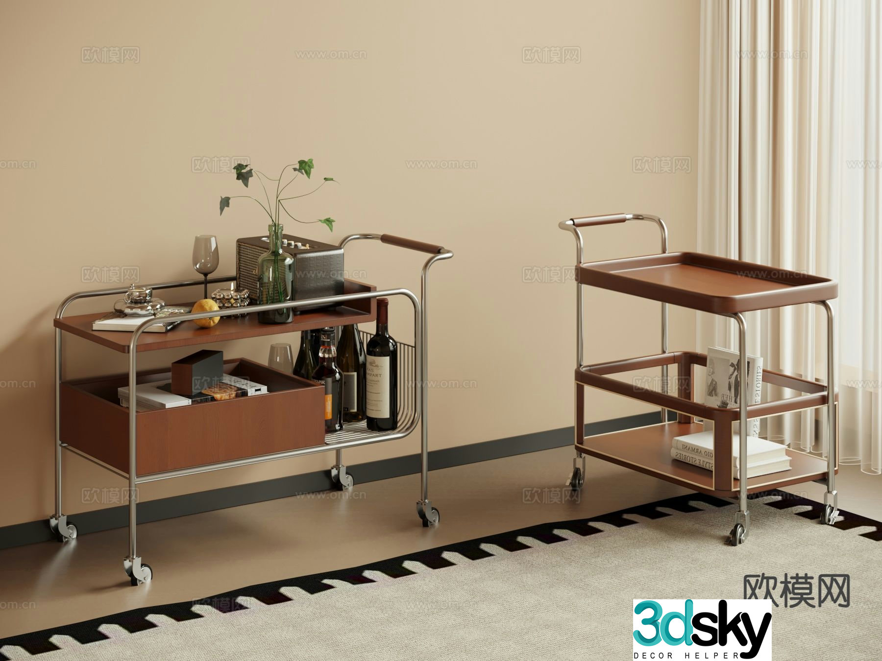 Medieval style side table and corner table 3D model
