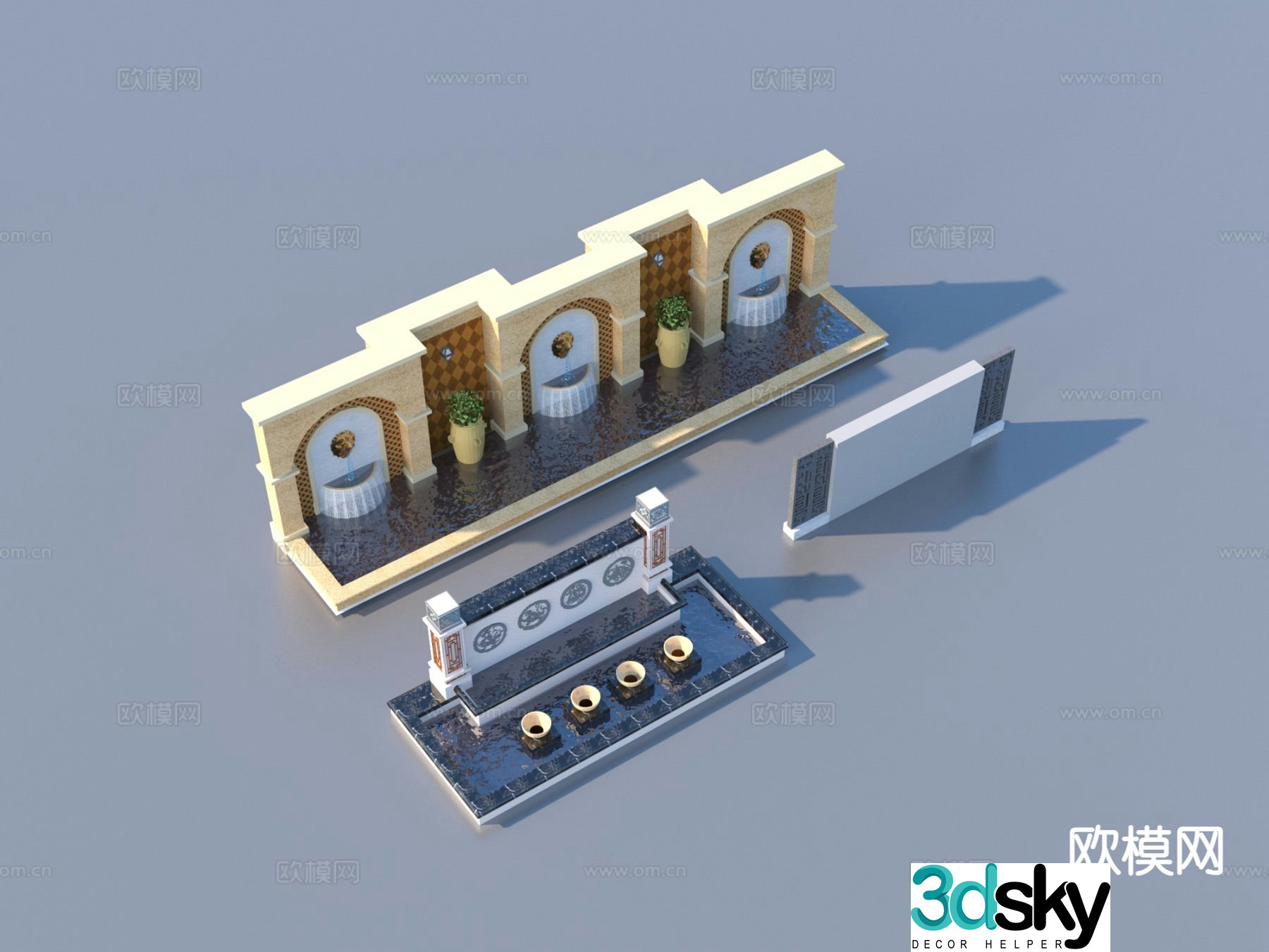 European style fence landscape wall courtyard wall 3d model