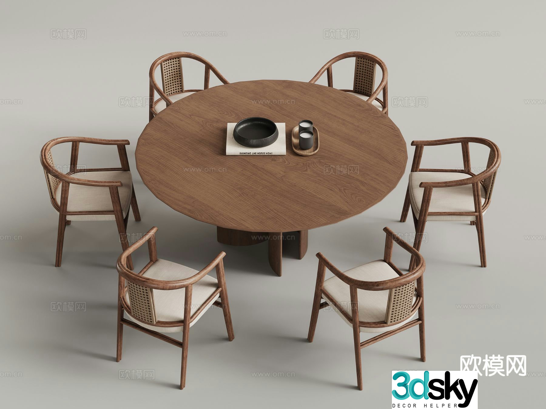 New Chinese dining table and chairs 3d model